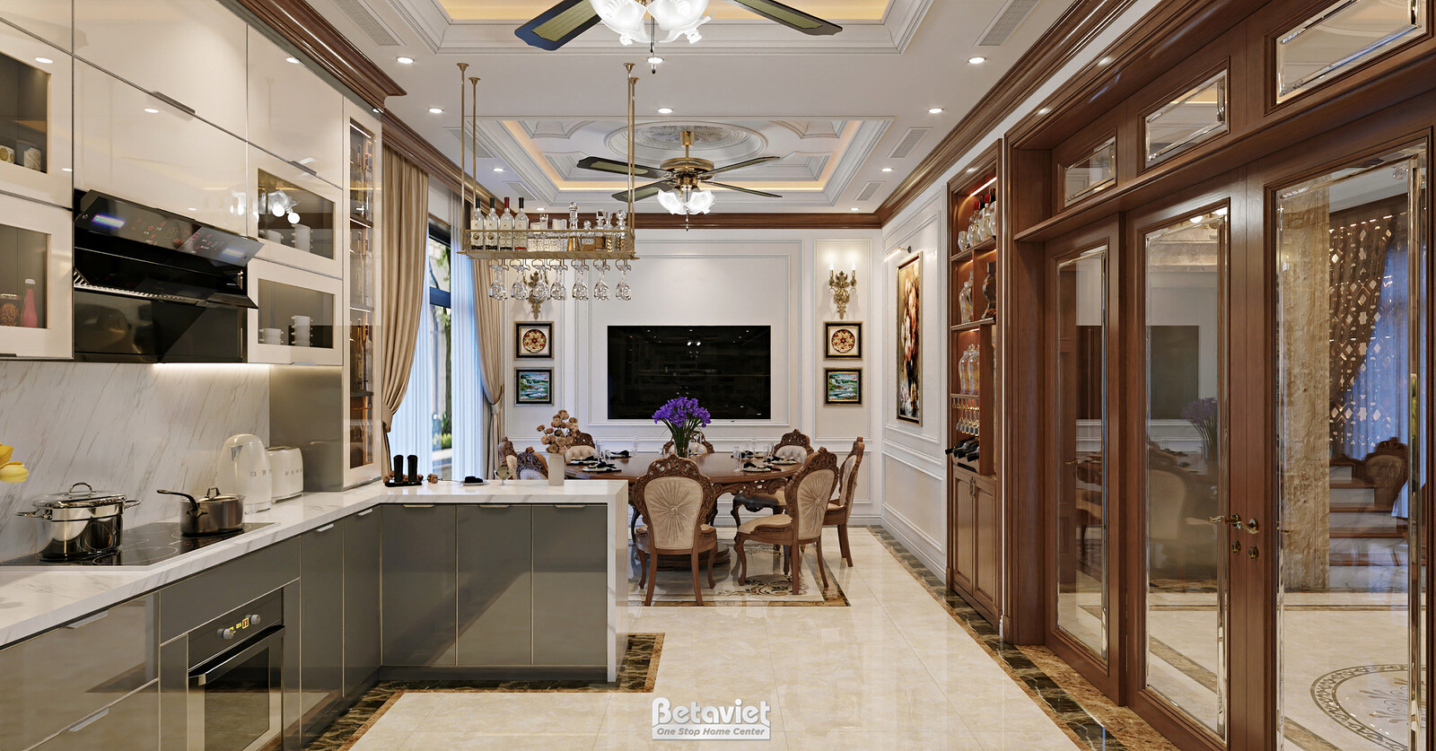 Nội thất phòng ăn biệt thự tân cổ điển NT2009277 – góc nhìn 2