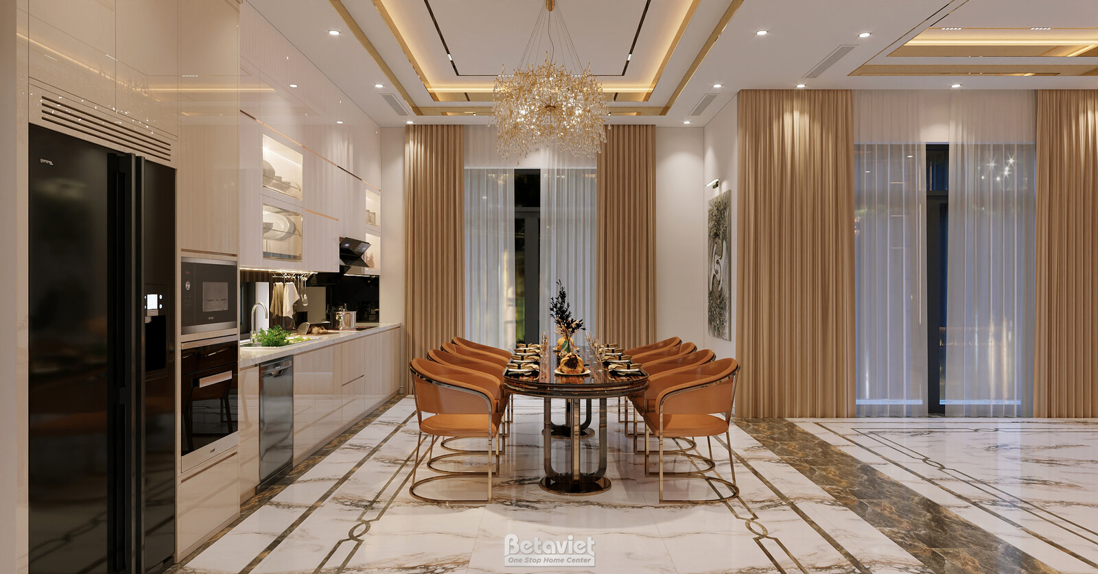Nội thất phòng bếp biệt thự hiện đại luxury KT8002312 – góc nhìn 3
