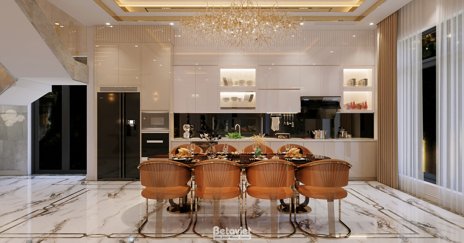 Nội thất phòng bếp biệt thự hiện đại luxury KT8002312 – góc nhìn 2