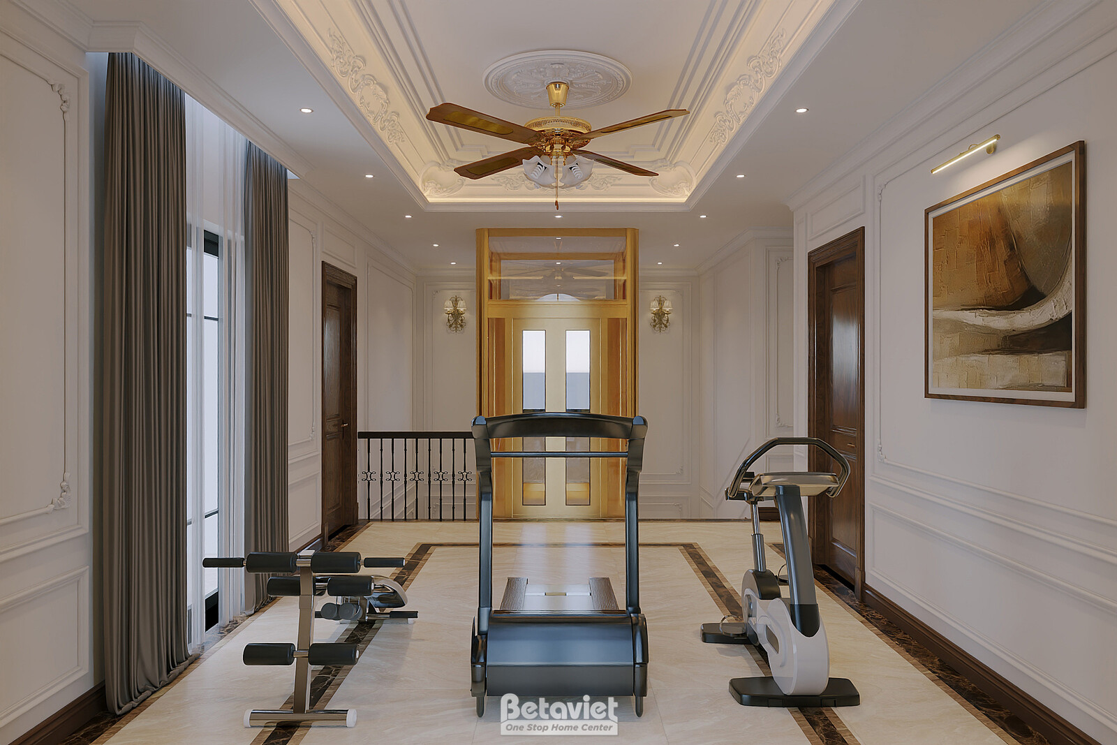 Nội thất phòng tập gym biệt thự hiện đại NT8190050 – góc nhìn tổng thể