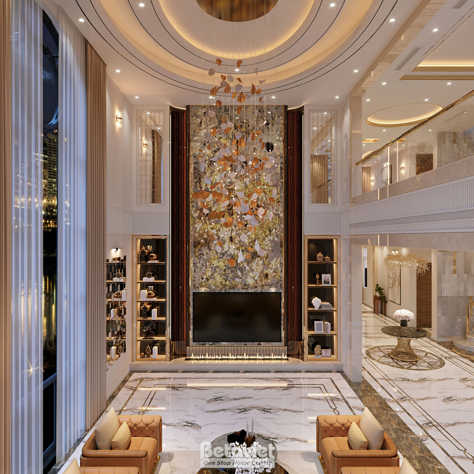 Nội thất phòng khách biệt thự hiện đại luxury KT8002312 – góc nhìn 3