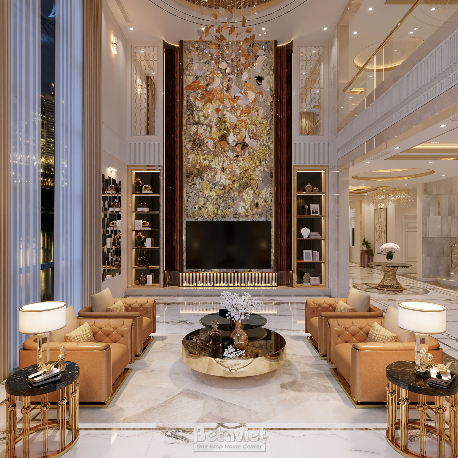 Nội thất phòng khách biệt thự hiện đại luxury KT8002312 – góc nhìn tổng thể
