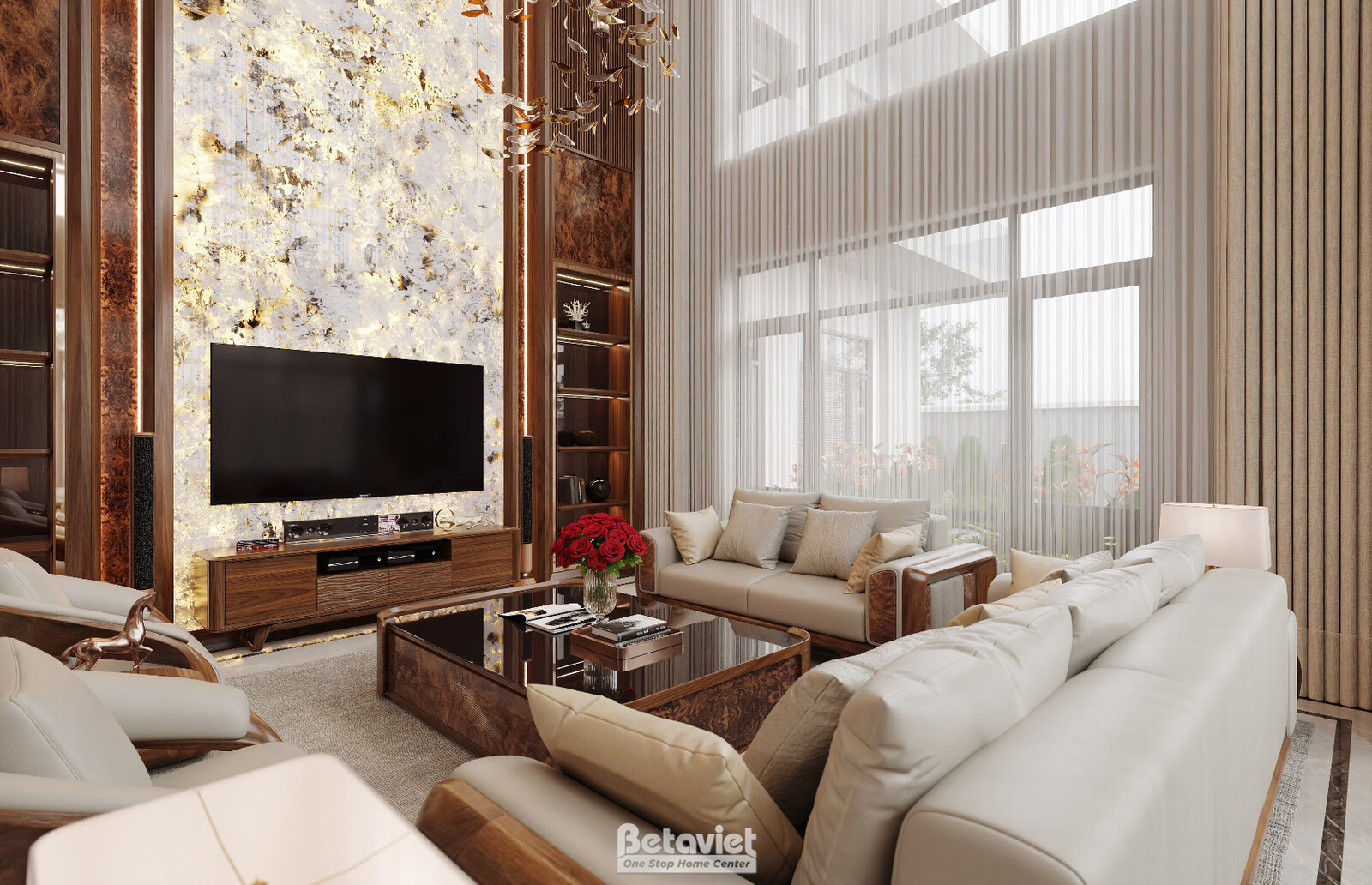Nội thất phòng khách biệt thự hiện đại gỗ KT2009220 – góc nhìn 5