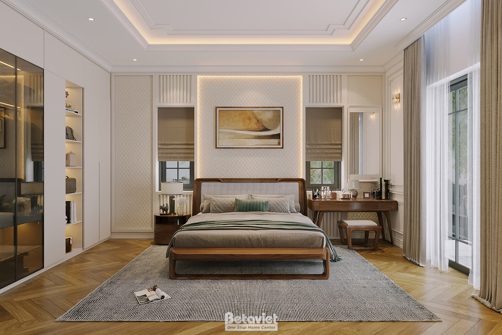 Nội thất phòng ngủ biệt thự hiện đại gỗ NT8190050 – góc nhìn 2