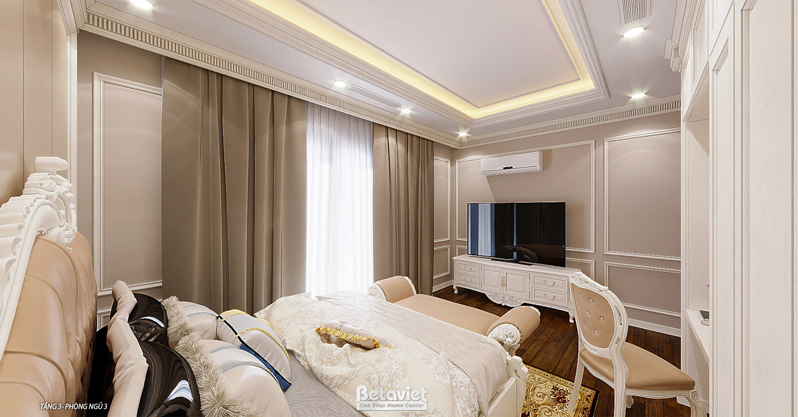 Nội thất phòng ngủ biệt thự tân cổ điển NT5003780-1 – góc nhìn 5