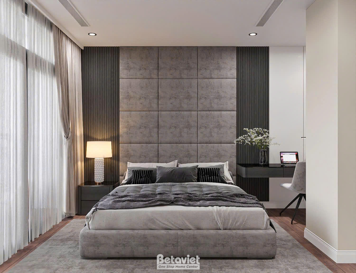 Thiết kế nội thất phòng ngủ căn hộ 3 phòng ngủ Hateco Laroma NT25840