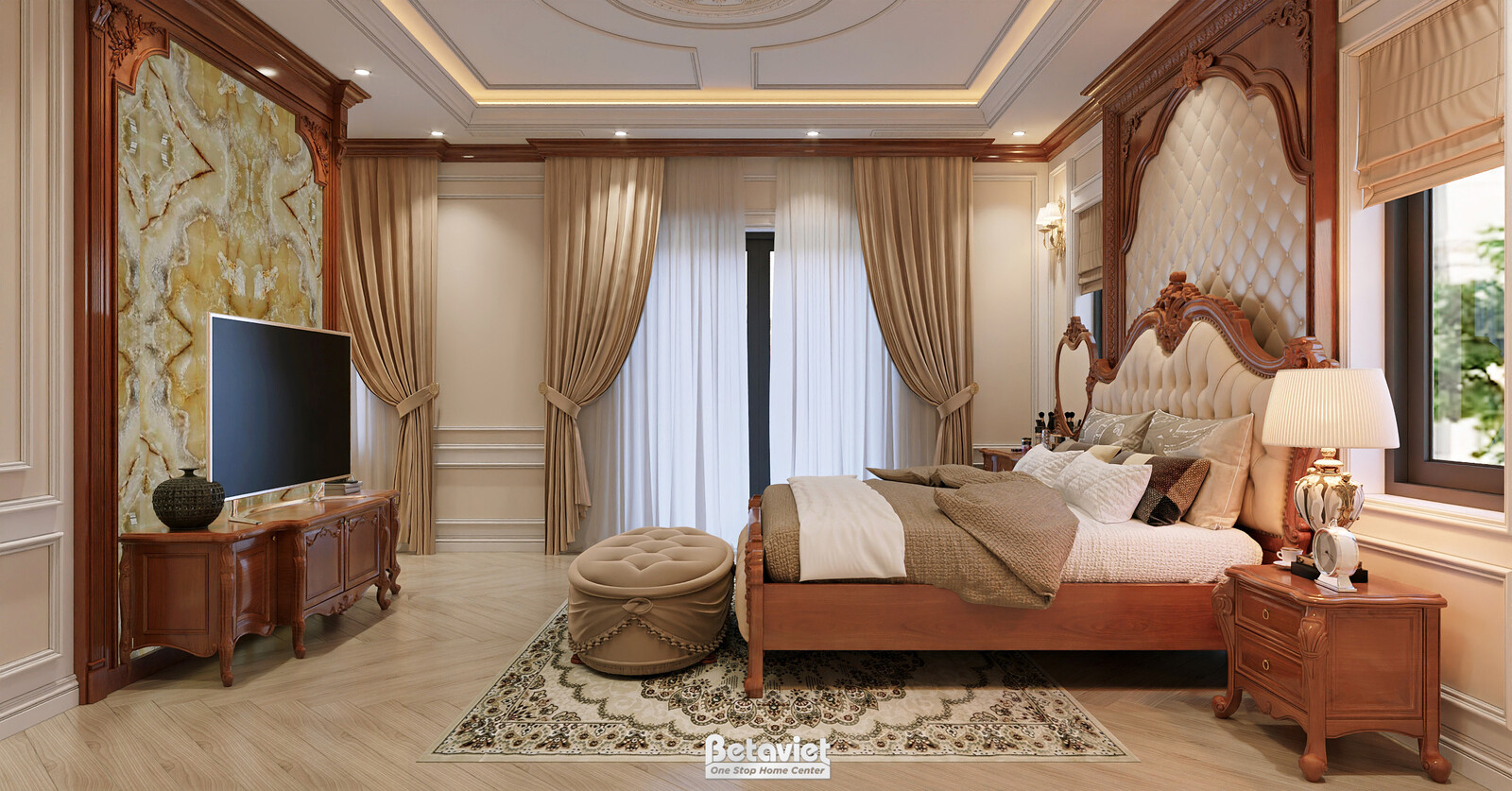 Nội thất phòng ngủ biệt thự tân cổ điển NT8002341 – góc nhìn 2