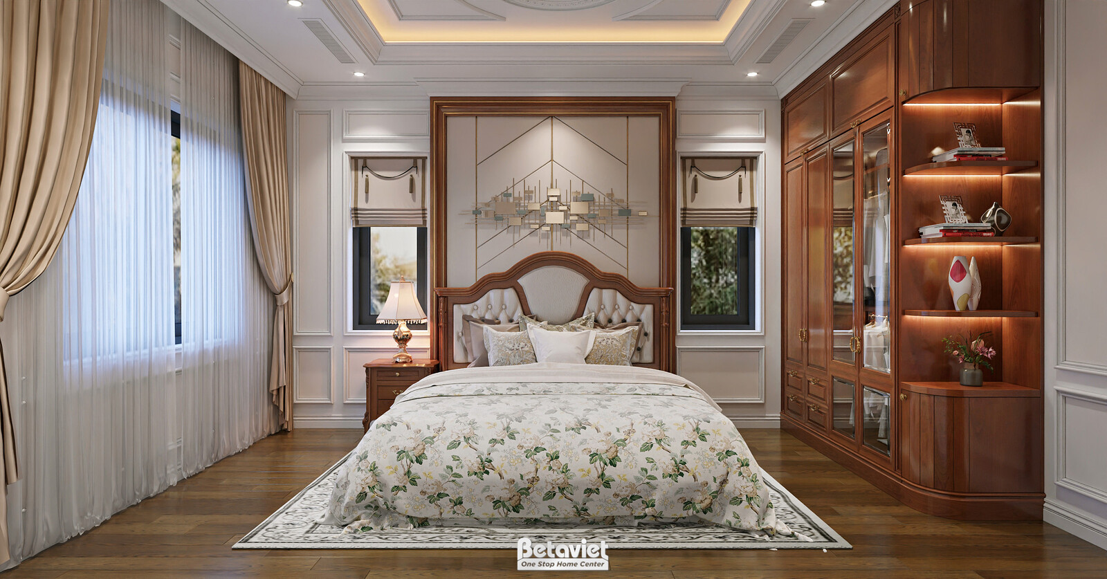Nội thất phòng ngủ biệt thự tân cổ điển KT2003715 – góc nhìn tổng thể