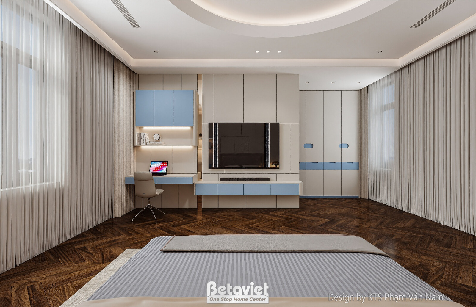 Nội thất phòng ngủ biệt thự hiện đại gỗ KT2009220 – góc nhìn 2