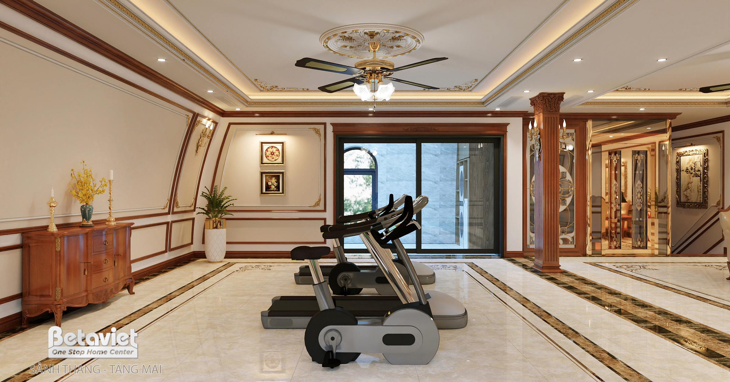 Thiết kế phòng gym biệt thự tân cổ điển NT2001994