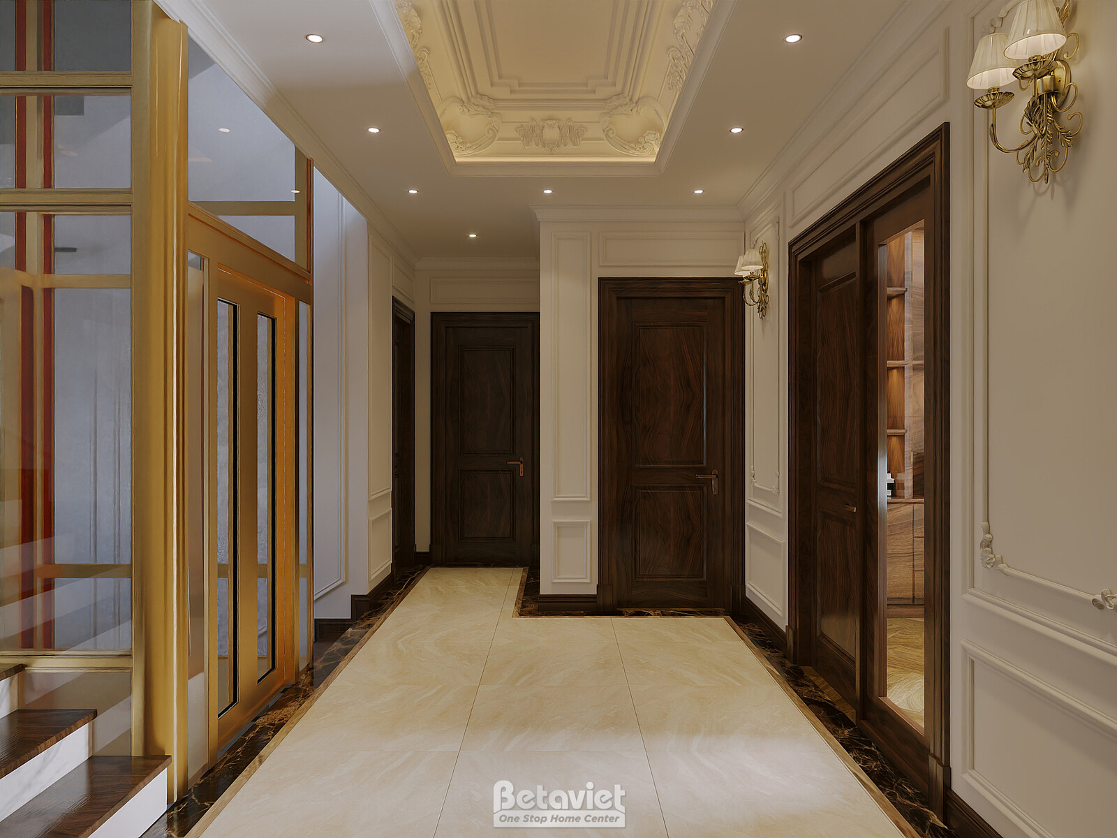 Nội thất hành lang biệt thự tân cổ điển NT8190050 – góc nhìn 2