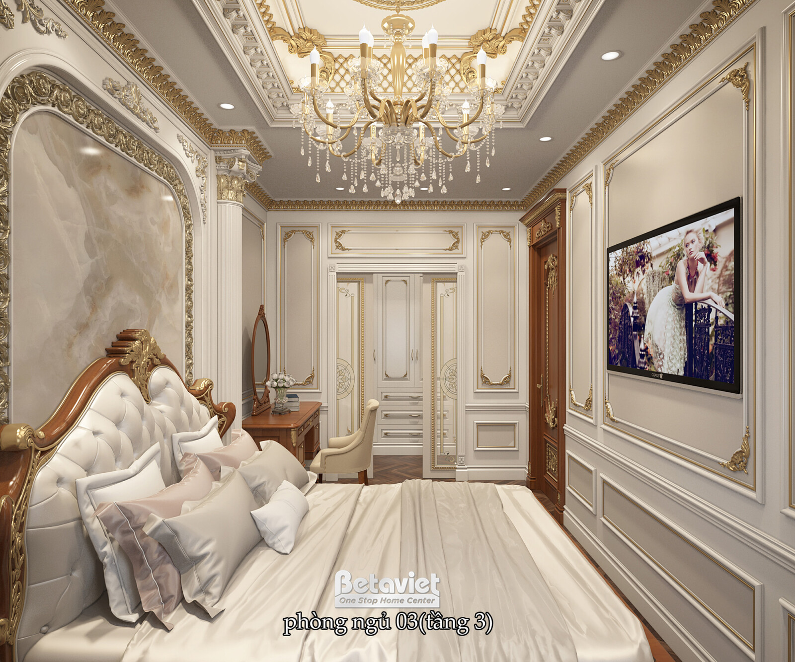 Nội thất phòng ngủ biệt thự tân cổ điển NT2009275 – góc nhìn 8