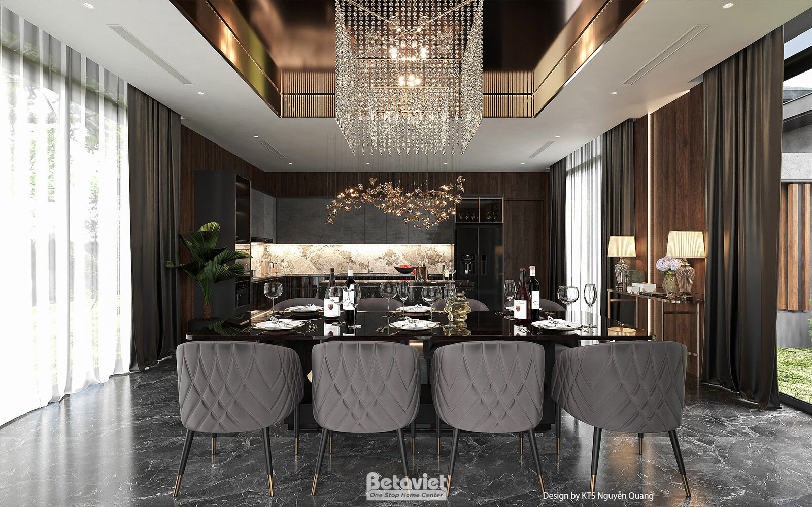 Nội thất phòng ăn biệt thự hiện đại luxury NT25853 – góc nhìn 2