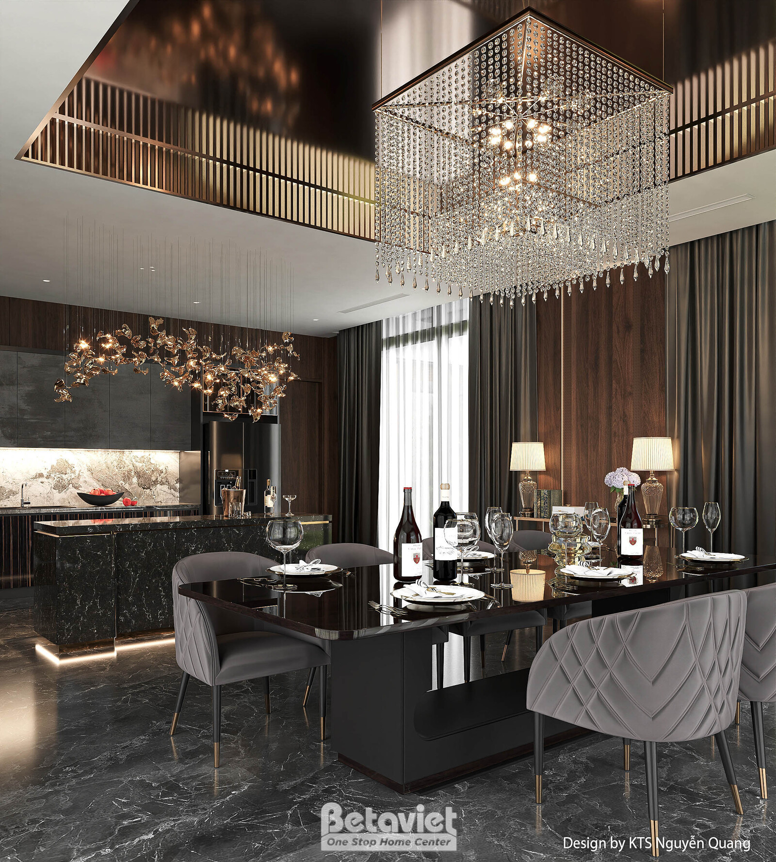 Nội thất phòng ăn biệt thự hiện đại luxury NT25853 – góc nhìn tổng thể