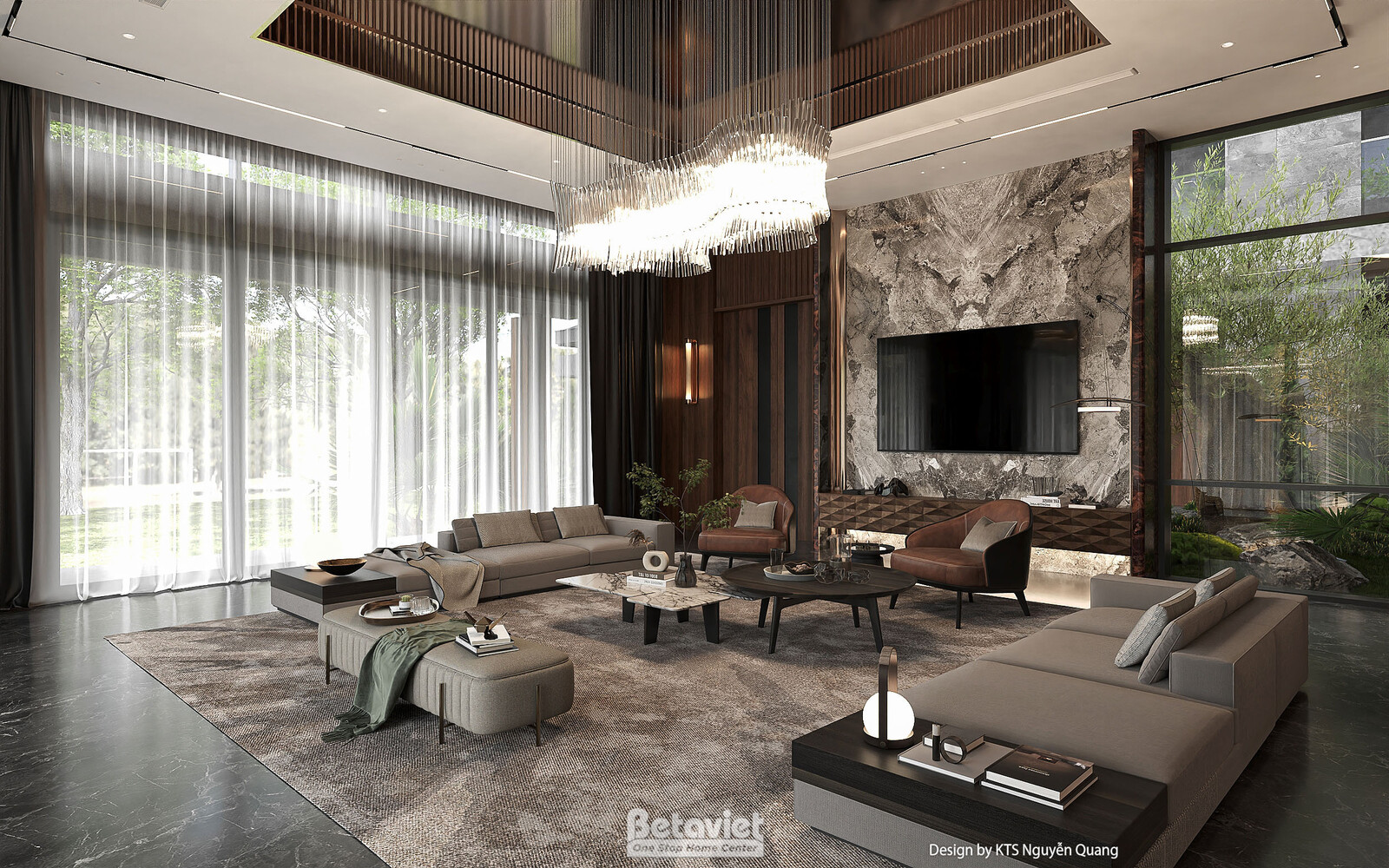 Nội thất phòng khách biệt thự hiện đại luxury NT25853 – góc nhìn 3