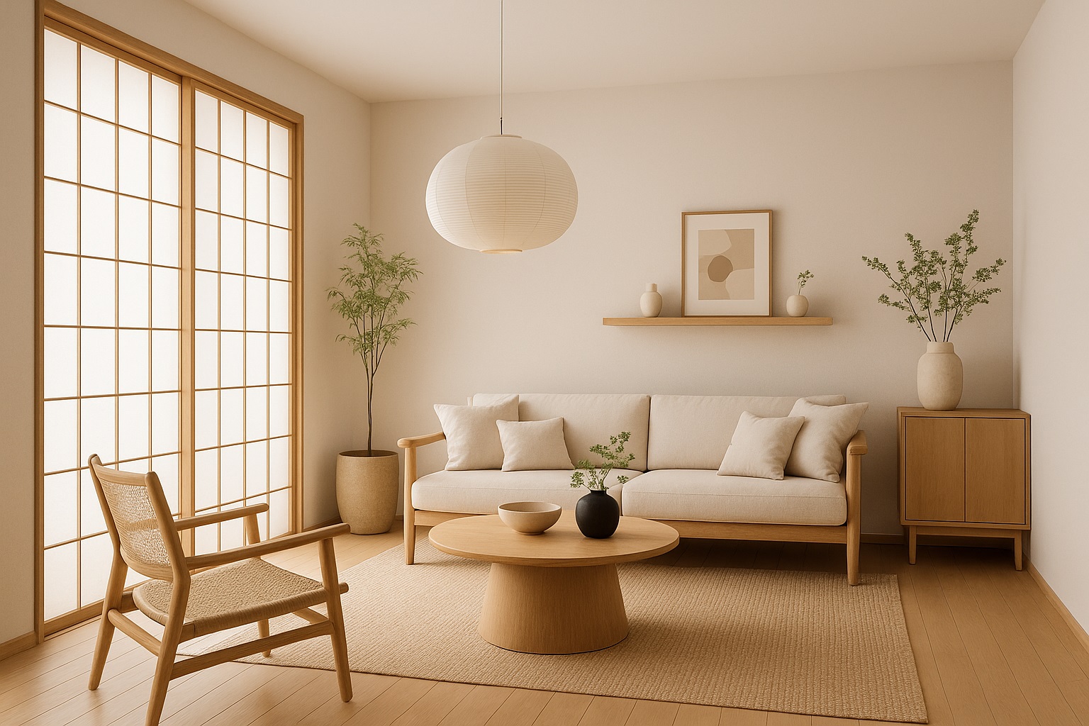 Phòng khách phong cách Nhật kết hợp Scandinavian