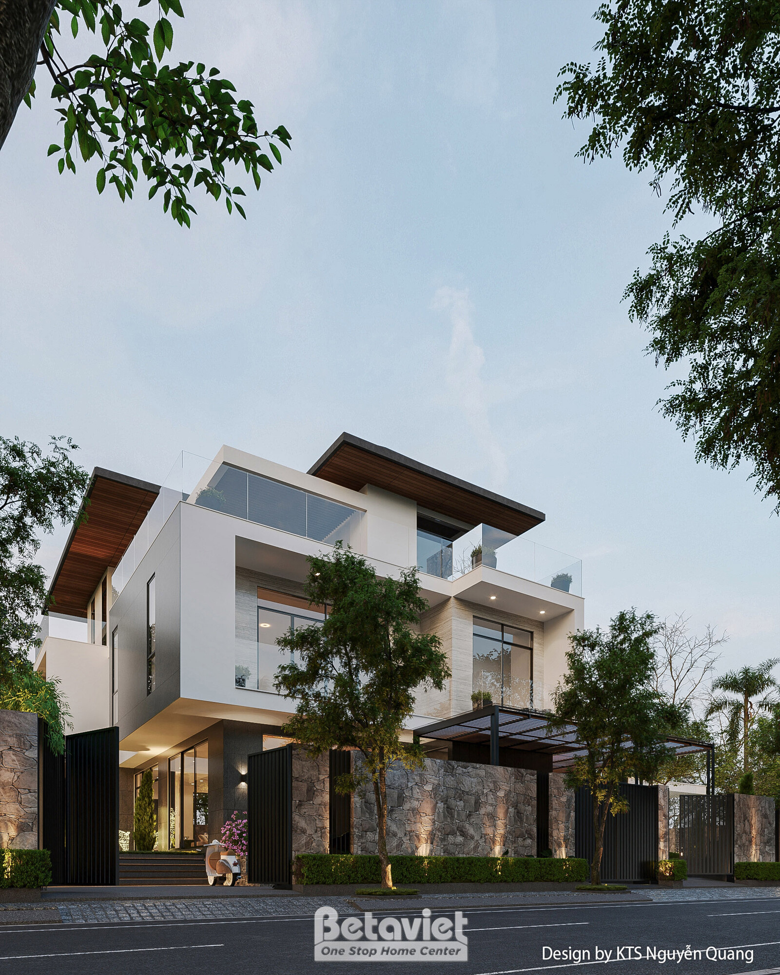 Biệt thự 3 tầng hiện đại luxury KT25854 – phối cảnh mặt tiền (2)