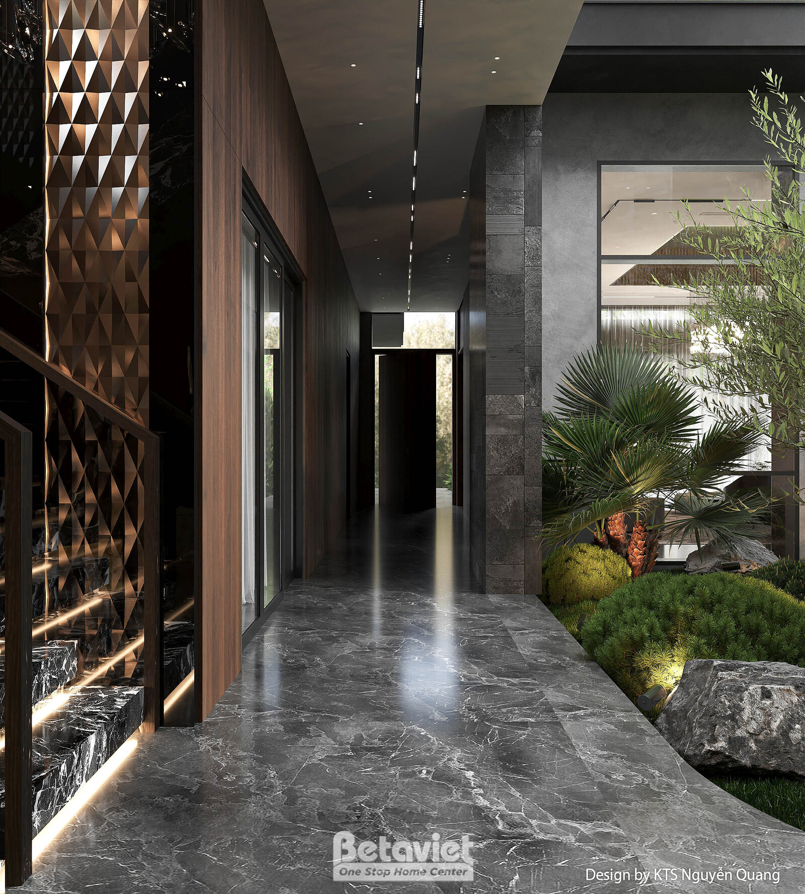 Nội thất cầu thang biệt thự hiện đại luxury NT25853 – góc nhìn 2