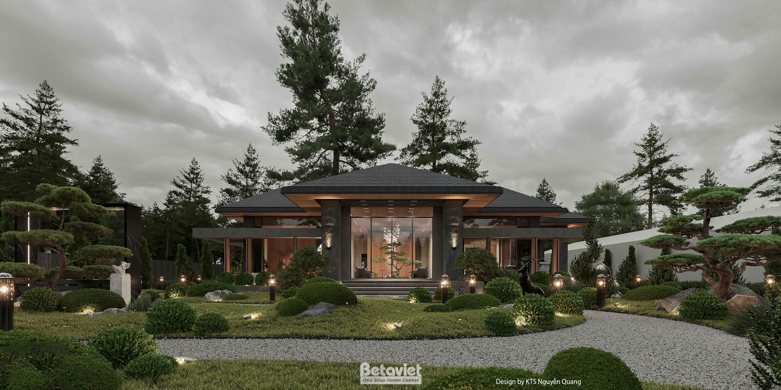Biệt thự 1 tầng á đông KT25852 – phối cảnh mặt tiền