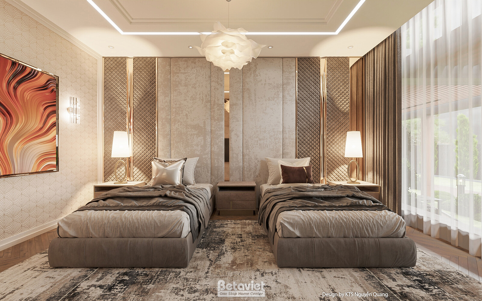 Nội thất phòng ngủ biệt thự hiện đại luxury NT25852 – góc nhìn tổng thể