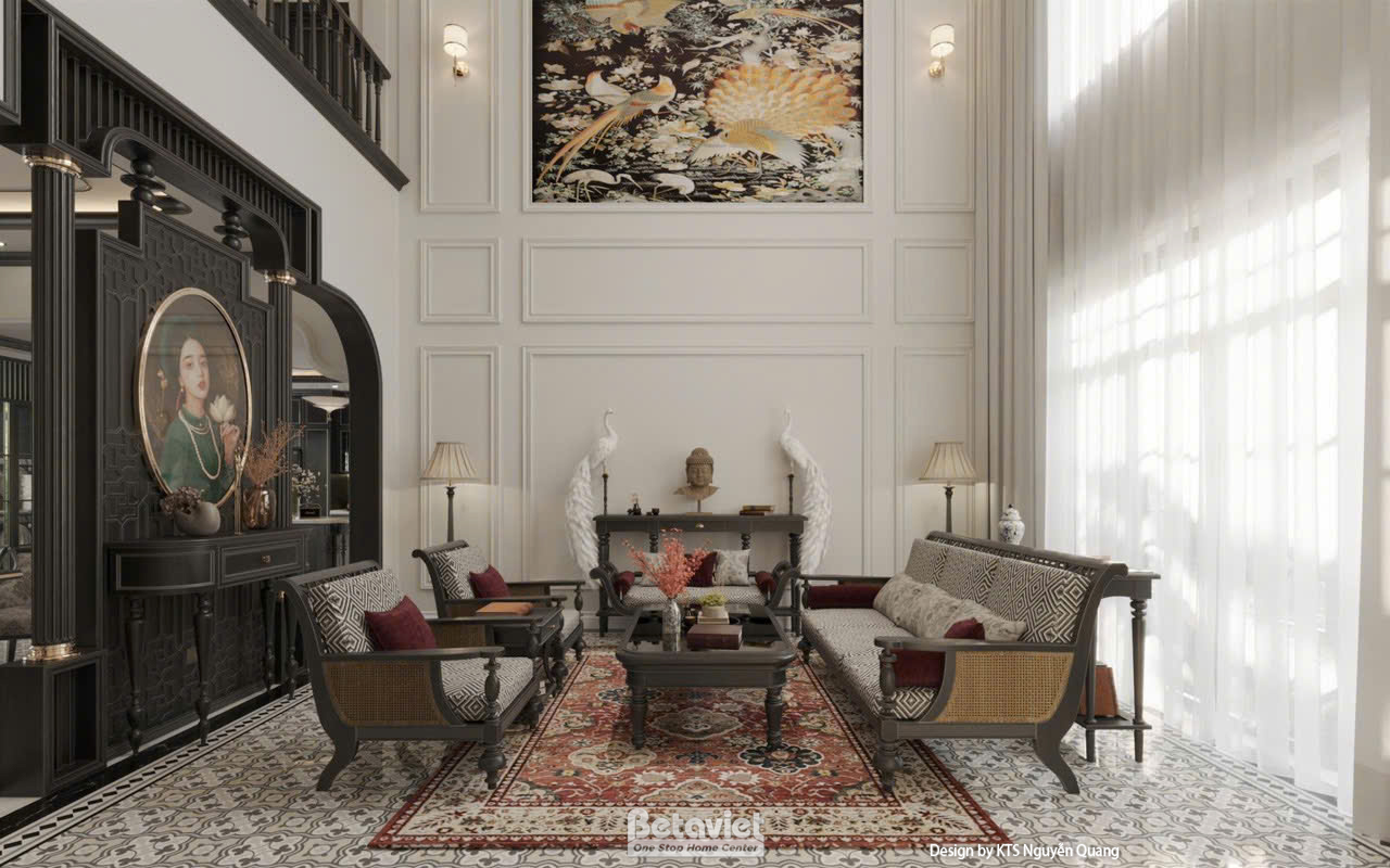 Mẫu thiết kế nội thất phòng khách biệt thự Indochine NT25870