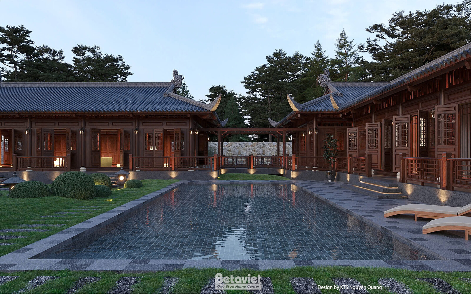 Biệt thự 1 tầng á đông KT25866 – sân vườn và hồ bơi