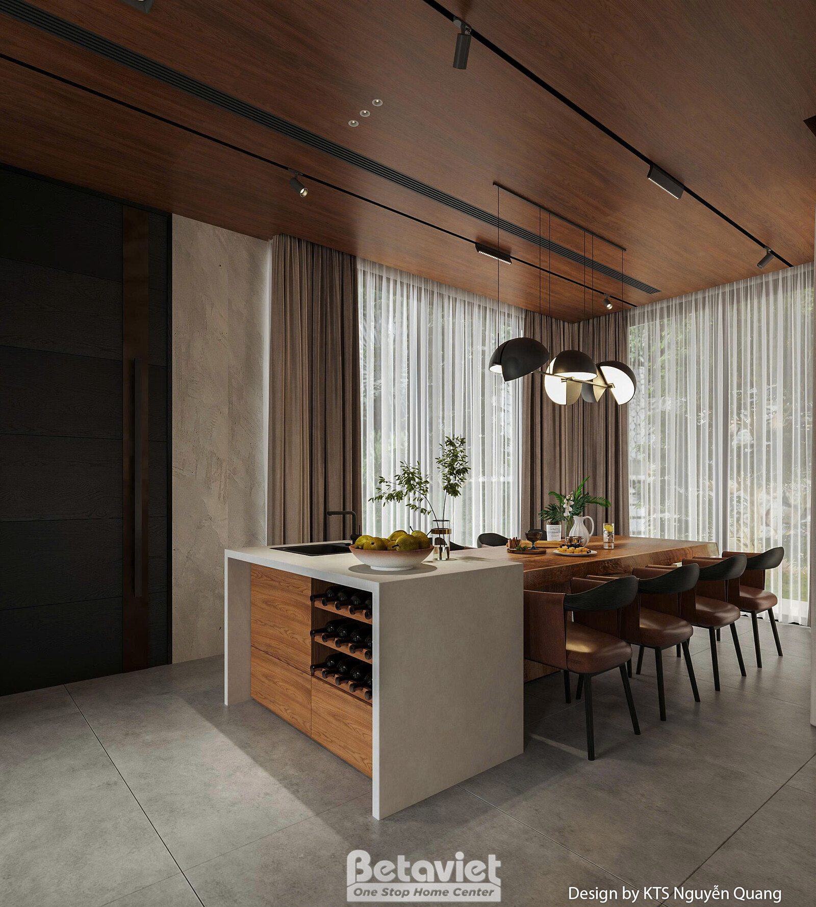 Nội thất phòng ăn biệt thự hiện đại gỗ KT25865 – góc nhìn tổng thể