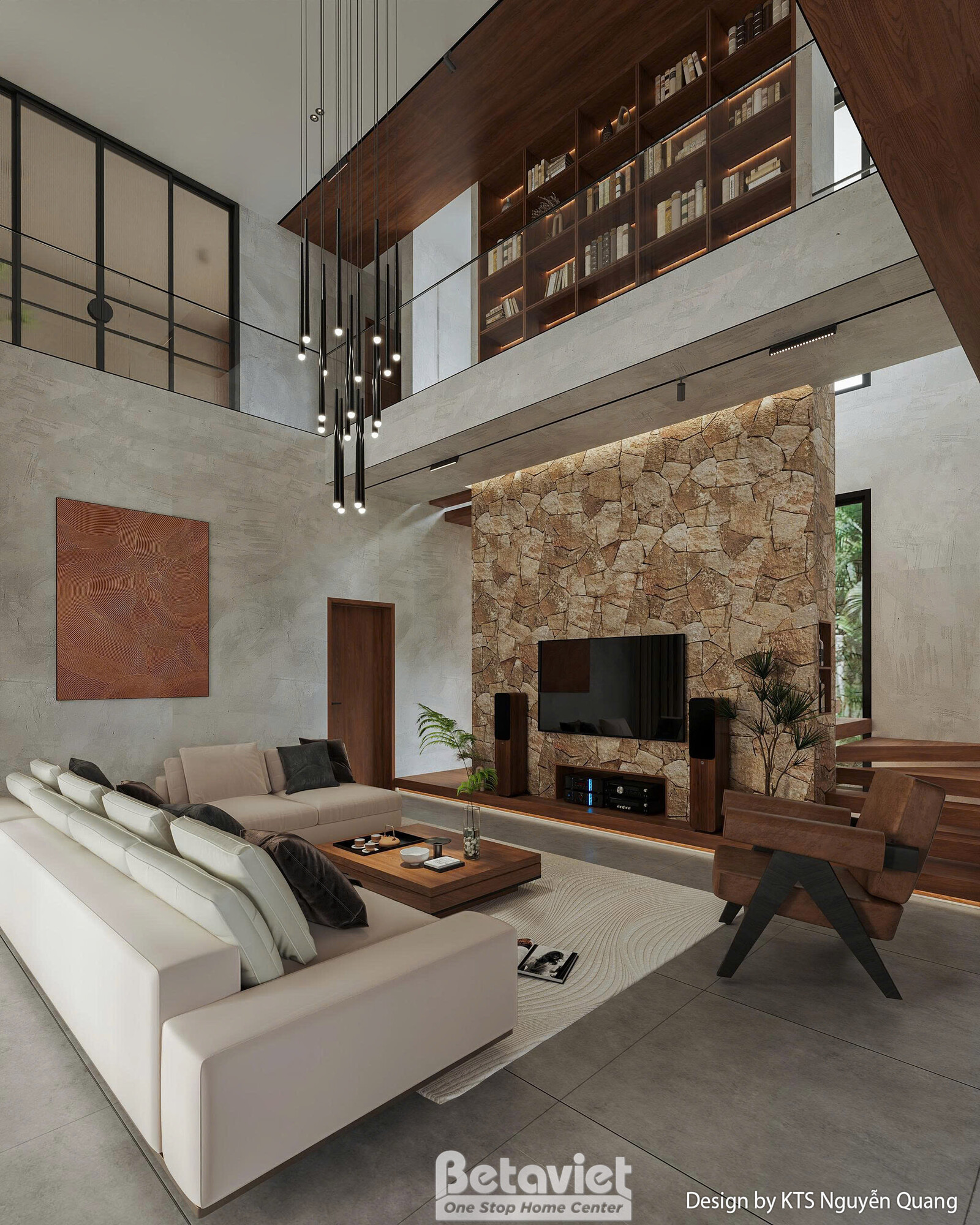 Nội thất phòng khách biệt thự hiện đại gỗ KT25865 – góc nhìn 6