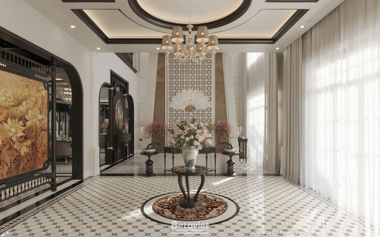 Thiết kế đại sảnh biệt thự phong cách Indochine NT25870
