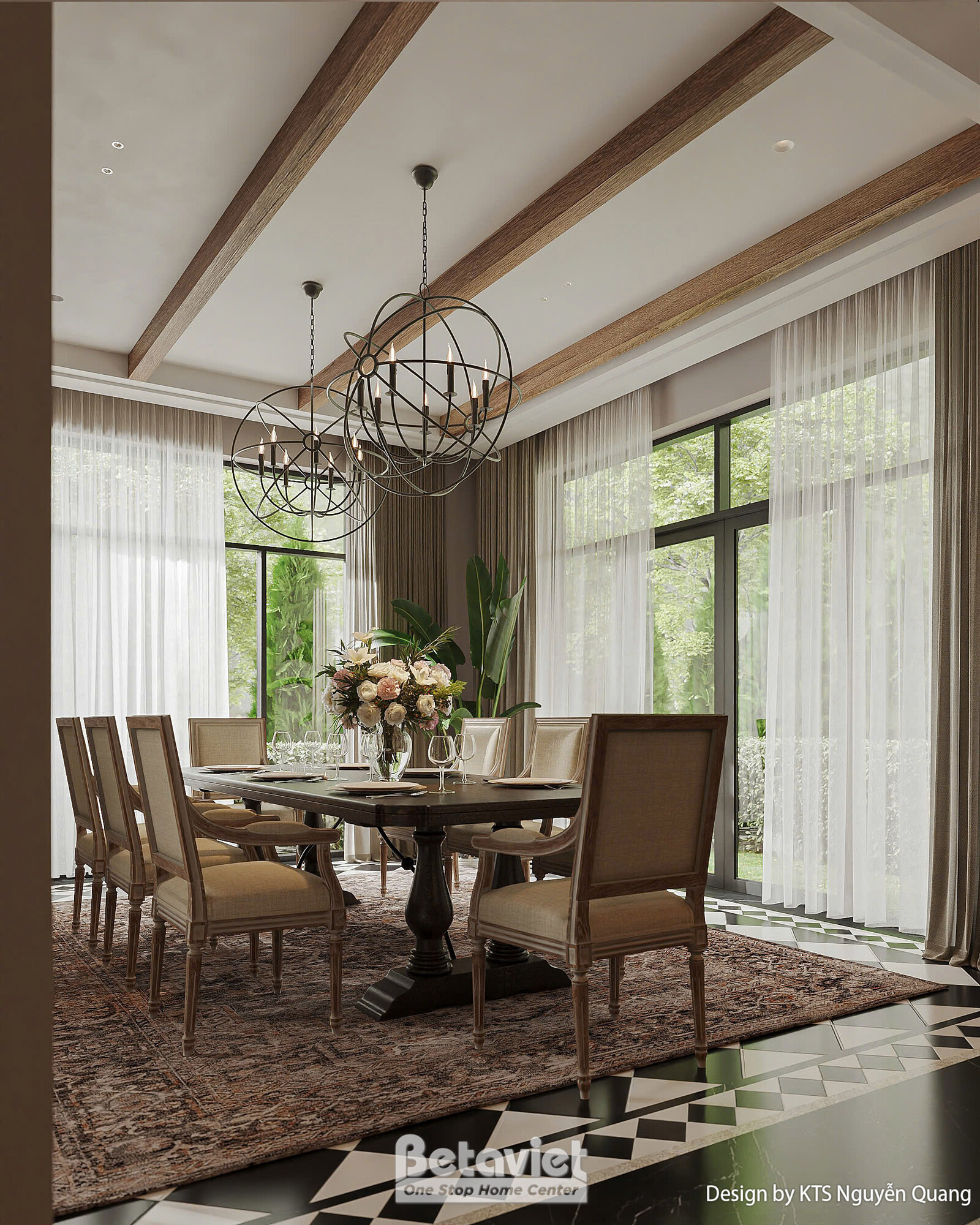 Nội thất phòng ăn biệt thự hiện đại luxury NT25877 – góc nhìn tổng thể