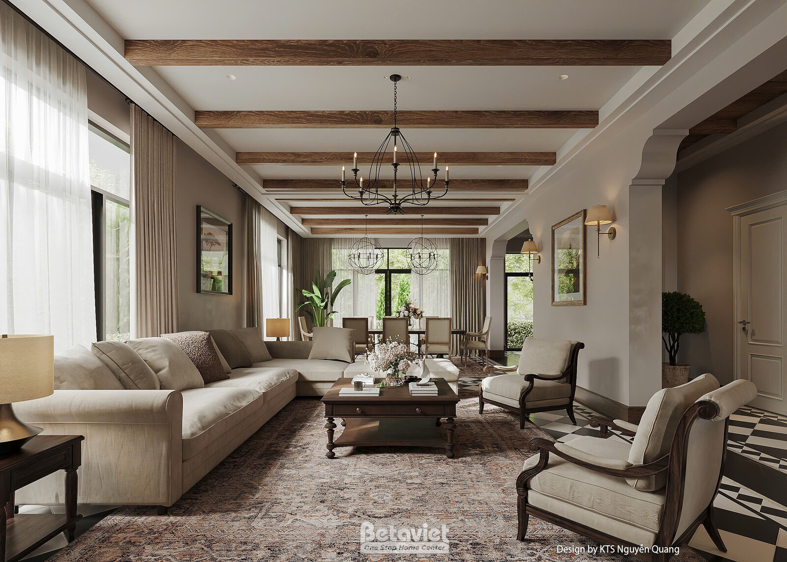 Nội thất phòng khách biệt thự hiện đại luxury NT25877 – góc nhìn tổng thể