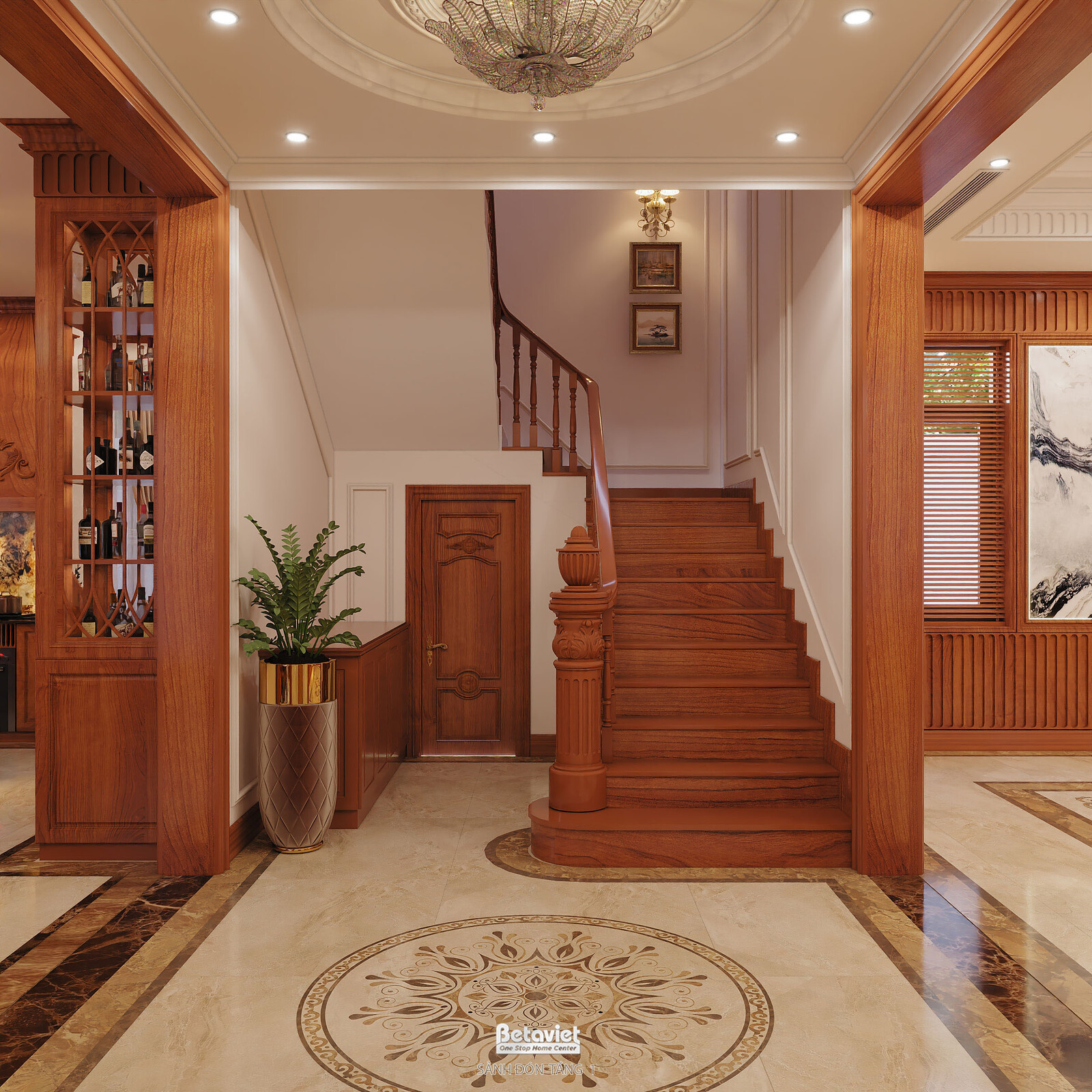 Nội thất hành lang biệt thự tân cổ điển KT2009134 – góc nhìn tổng thể