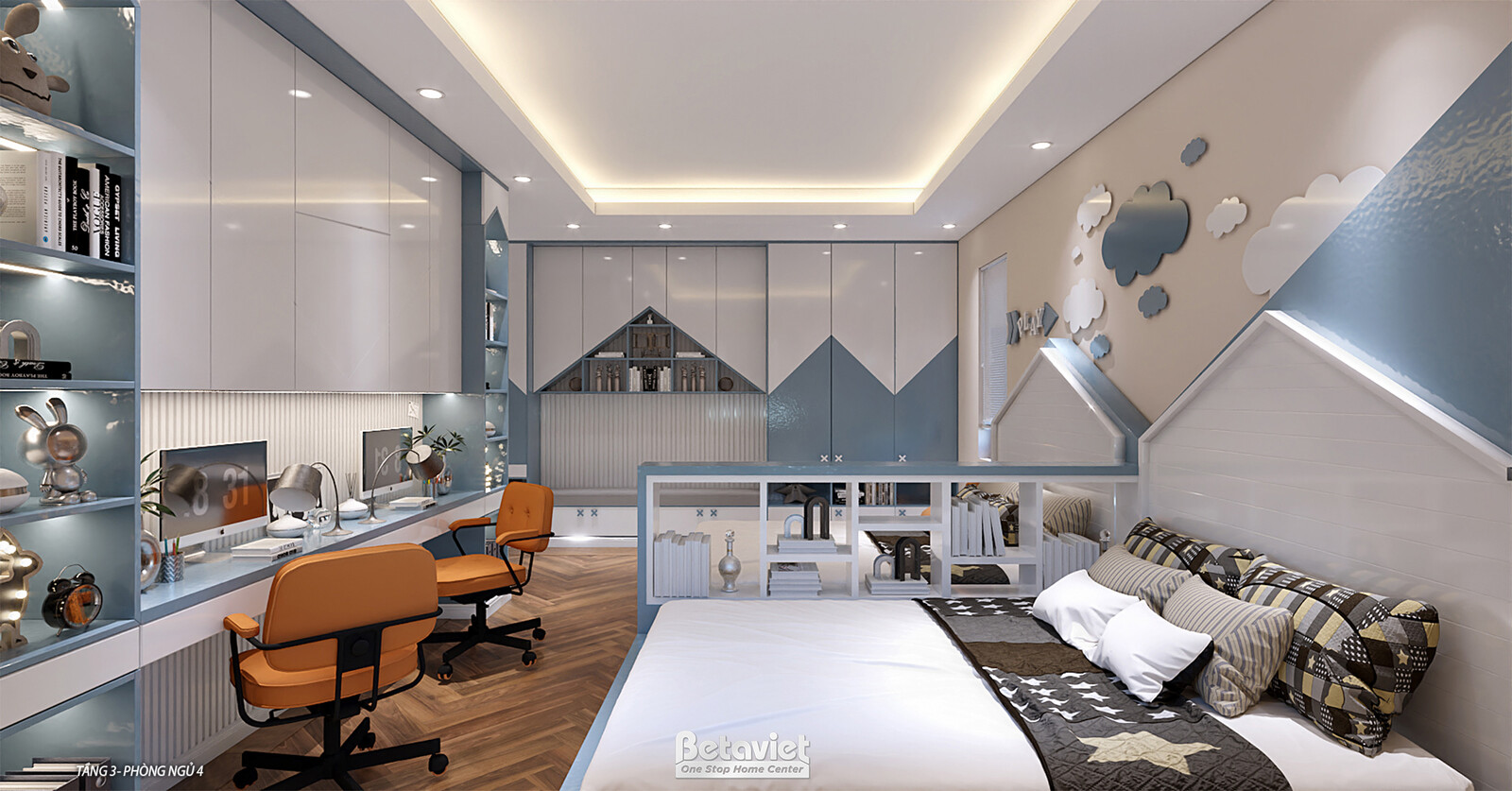 Nội thất phòng ngủ trẻ em biệt thự hiện đại NT2009288 – góc nhìn 3