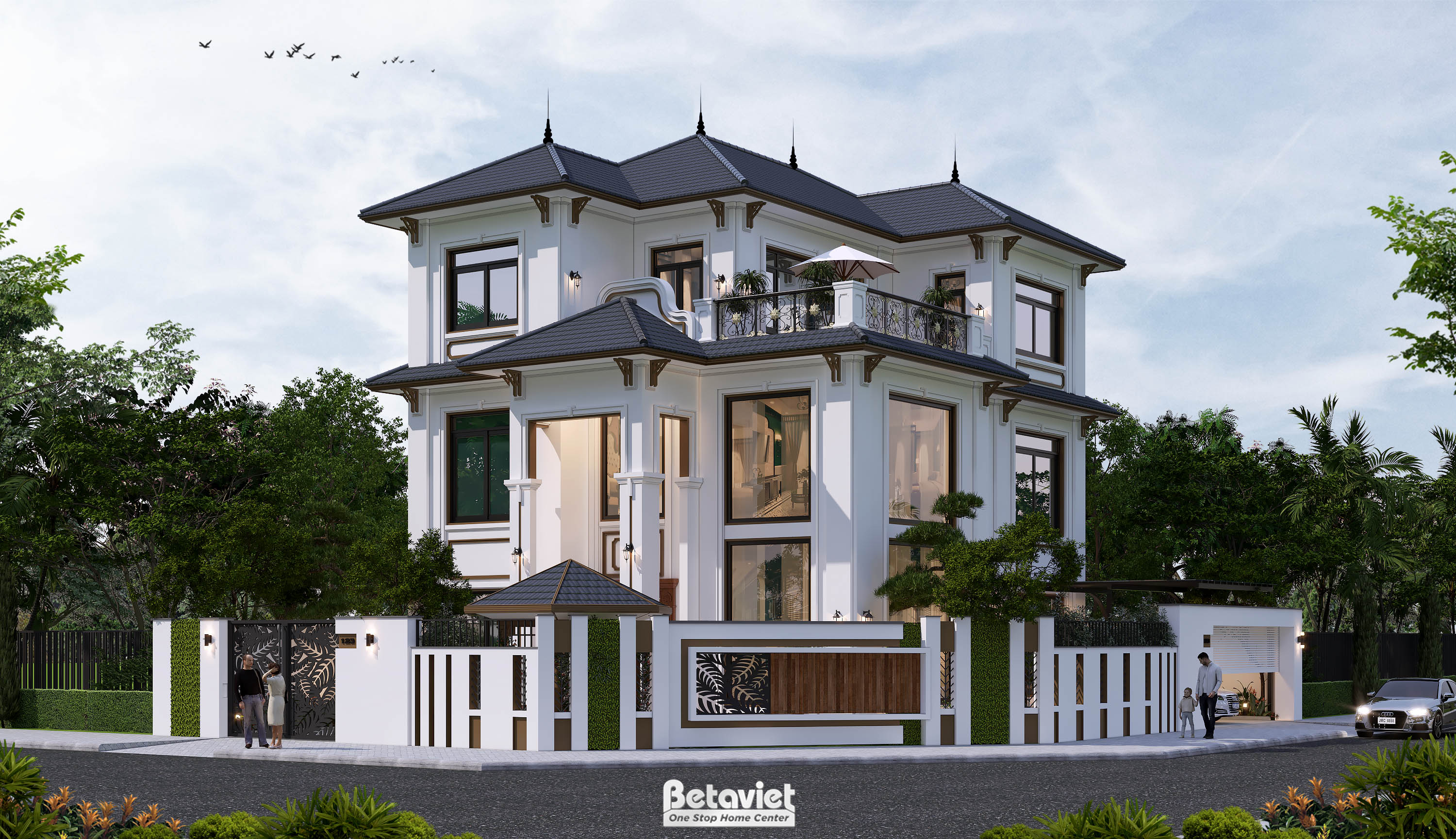 Mặt tiền biệt thự hiện đại mái lệch tại Bắc Ninh do Betaviet thiết kế thi công