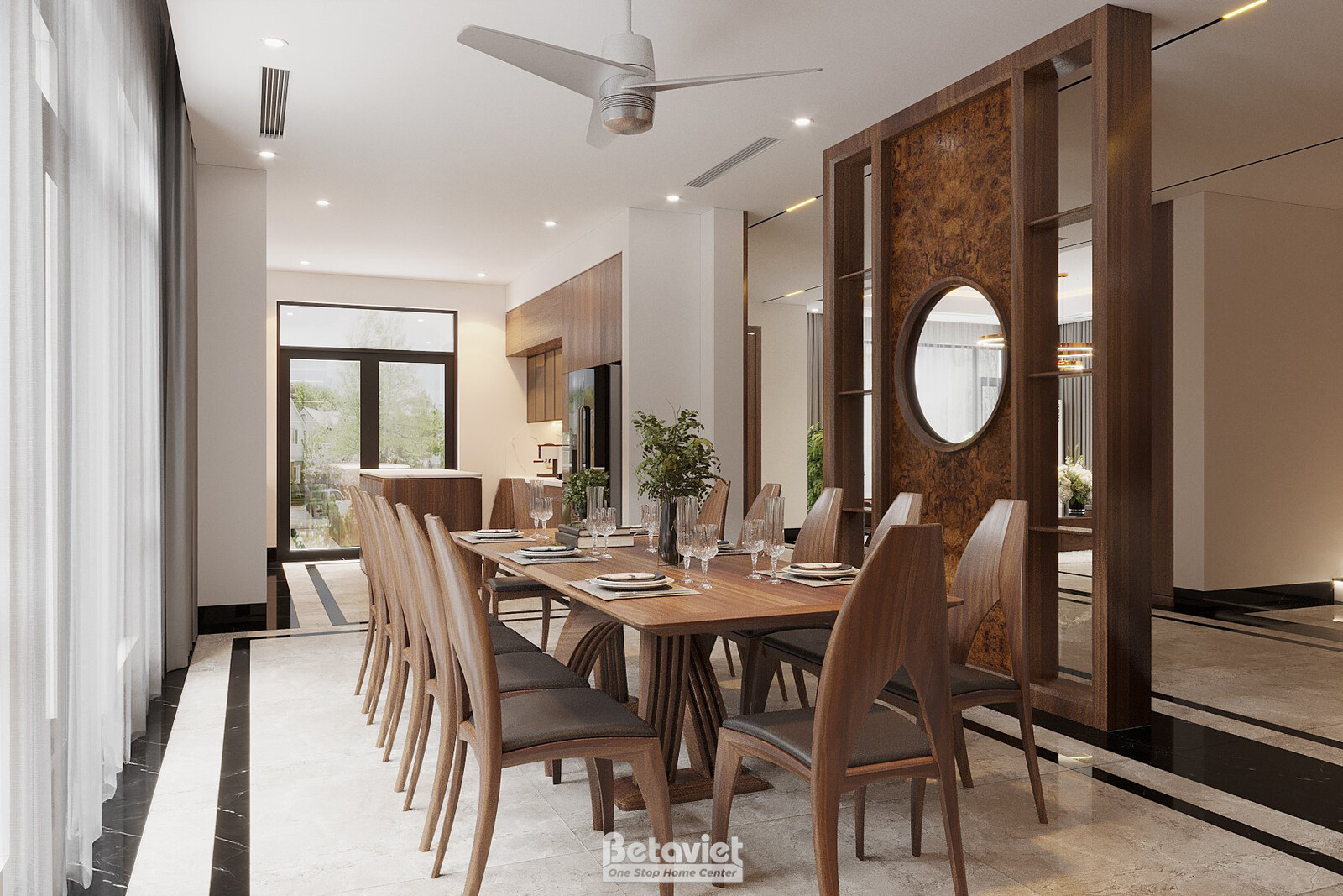 Nội thất phòng bếp biệt thự hiện đại gỗ NT2008871 – góc nhìn tổng thể