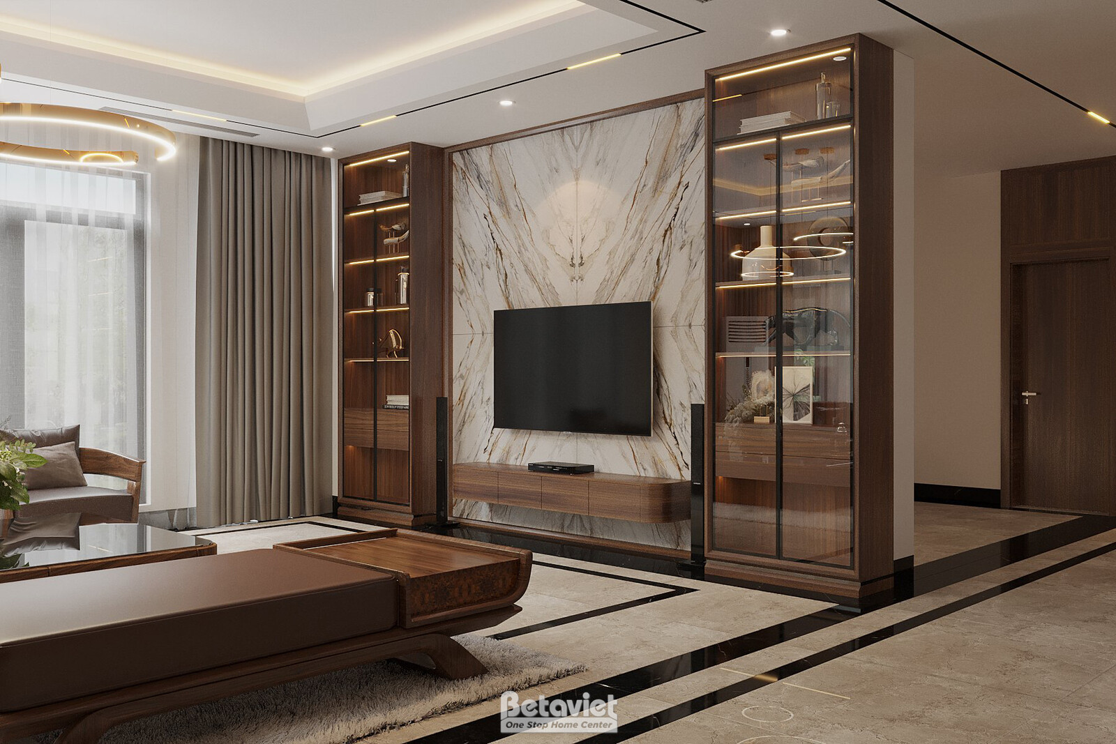 Nội thất phòng khách biệt thự hiện đại gỗ NT2008871 – góc nhìn 3