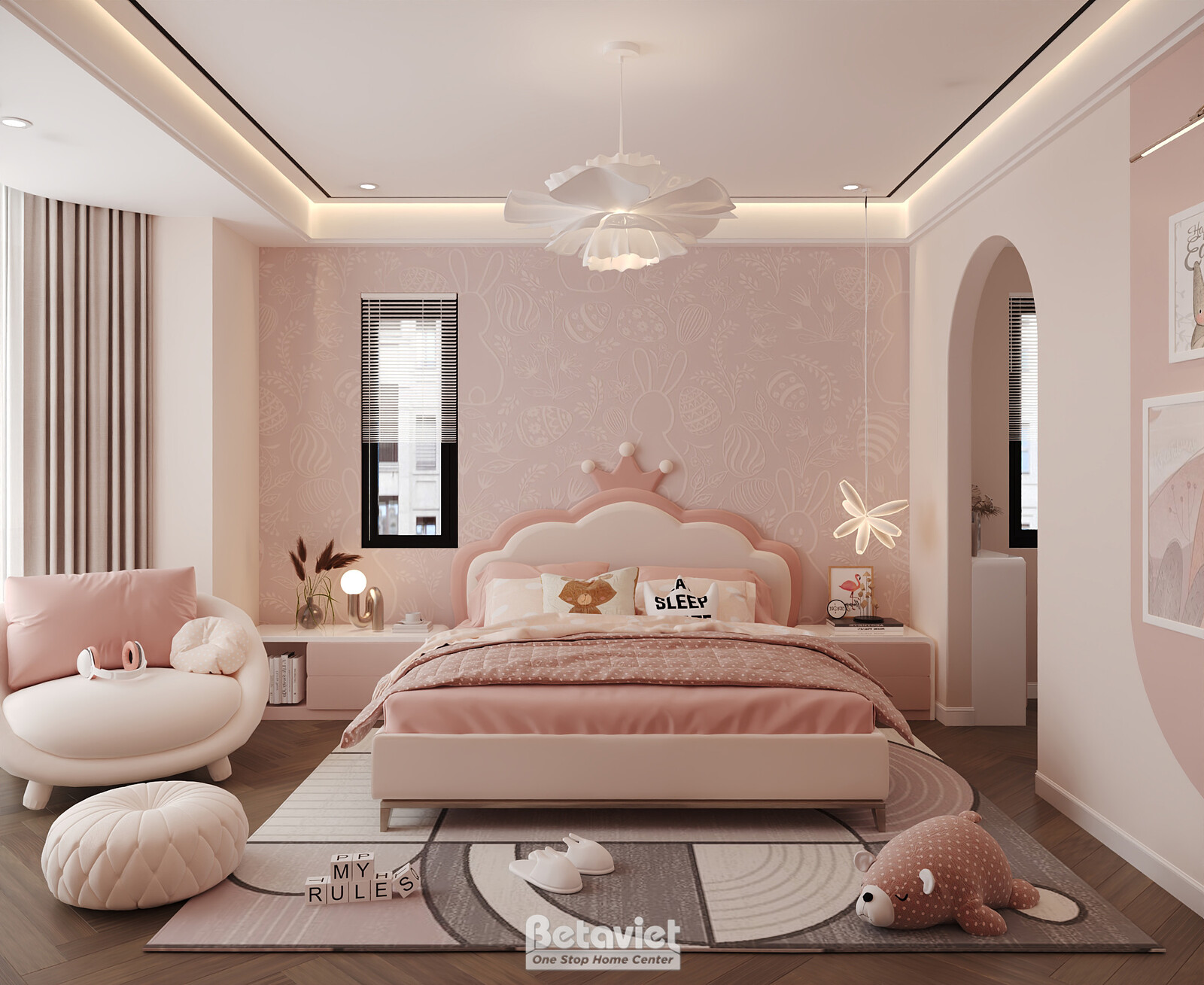 Nội thất phòng ngủ trẻ em biệt thự hiện đại NT2008871 – góc nhìn tổng thể