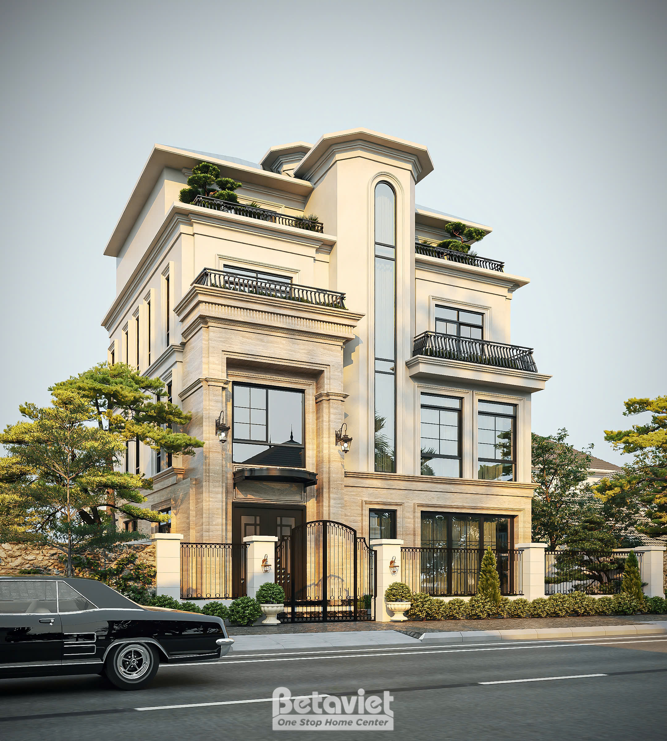Mặt đứng chính diện biệt thự tân cổ điển KT8181901 tại Vinhomes Ocean Park