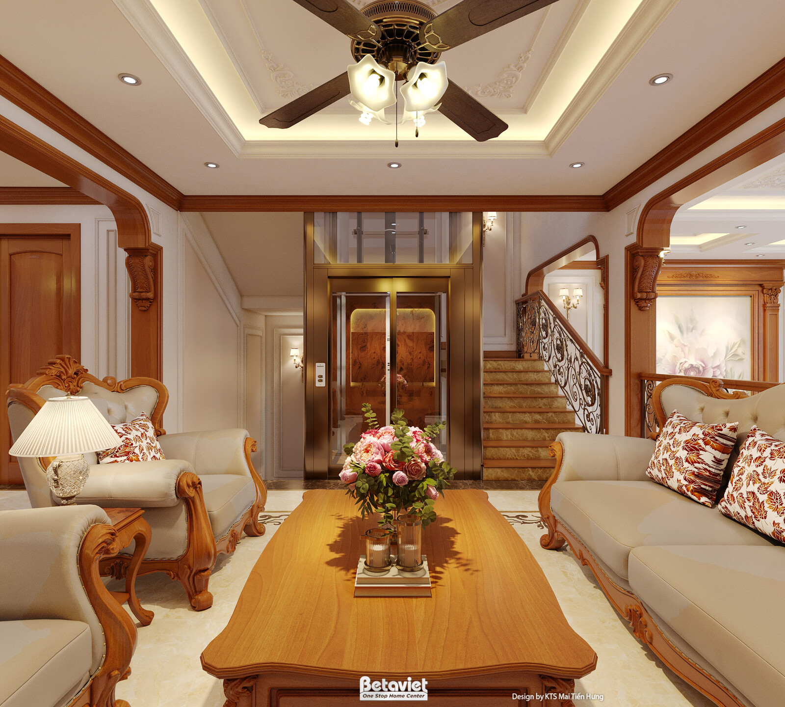 Nội thất phòng khách biệt thự tân cổ điển NT2009120 – góc nhìn 2