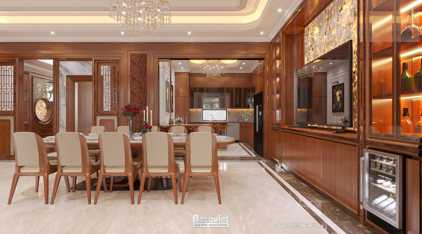 Nội thất phòng ăn biệt thự hiện đại gỗ KT5501471 – góc nhìn 3