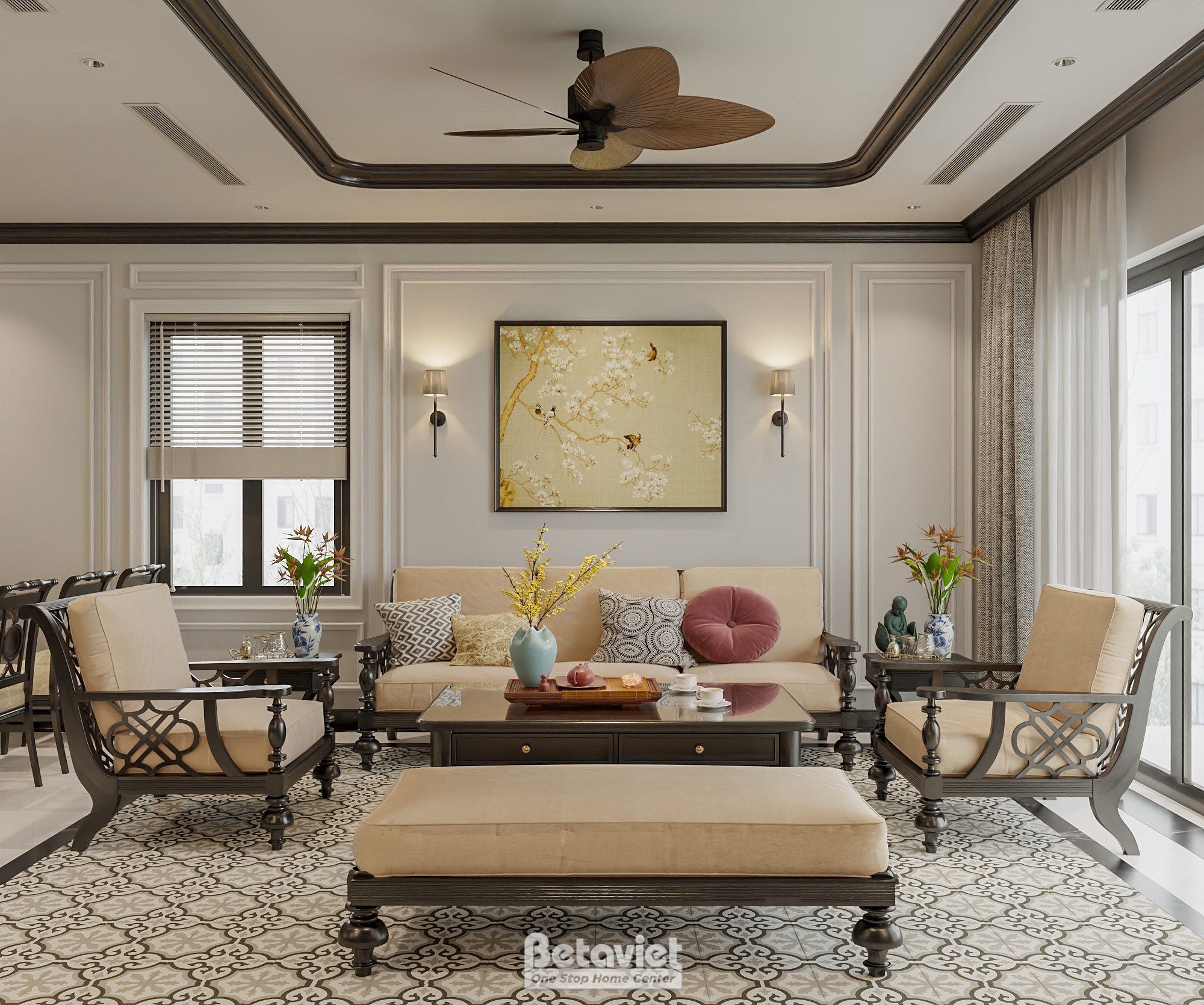 Thiết kế nội thất phòng khách bếp Indochine tại Hải Phòng NT2009329