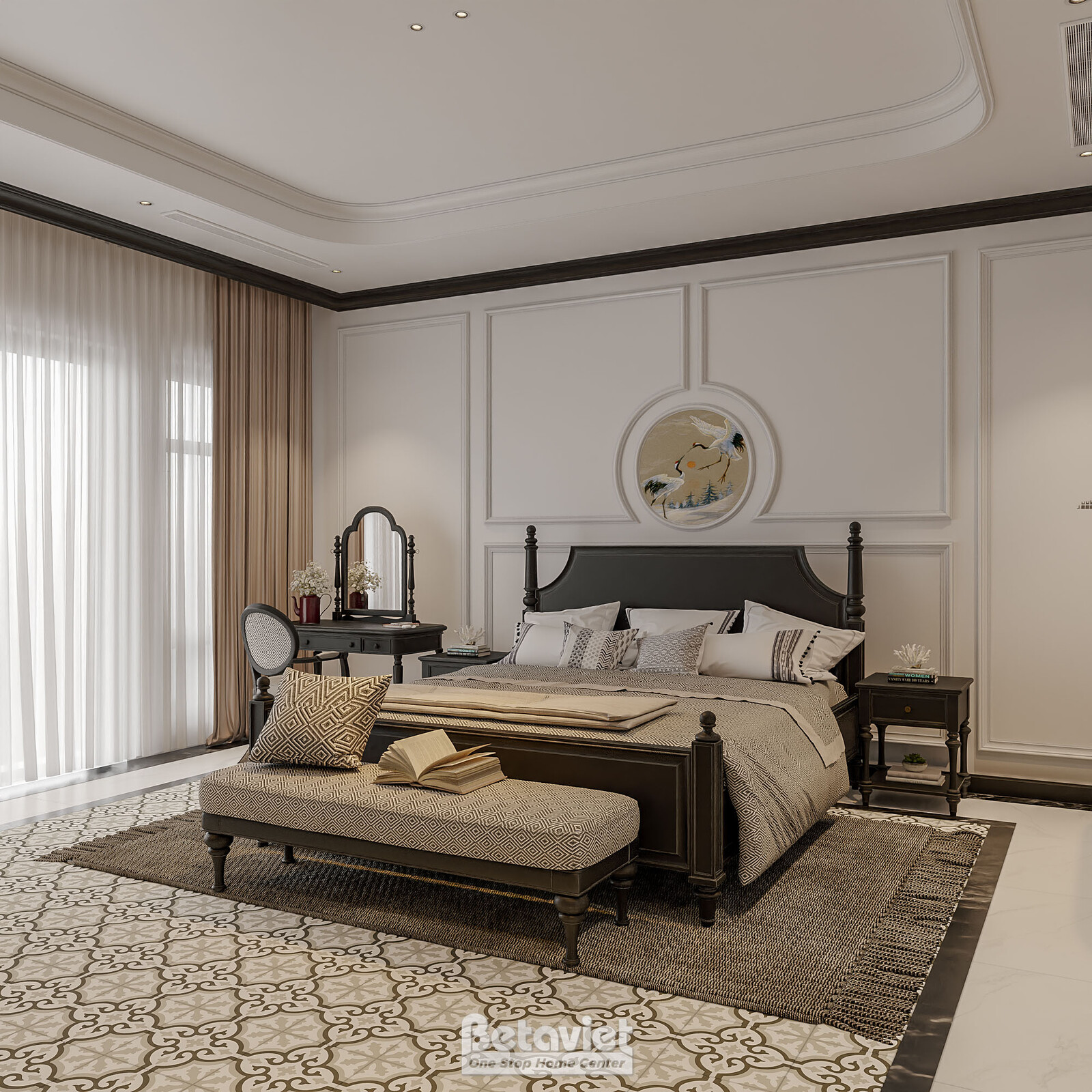 Nội thất phòng ngủ biệt thự Indochine NT2009329 – góc nhìn 2