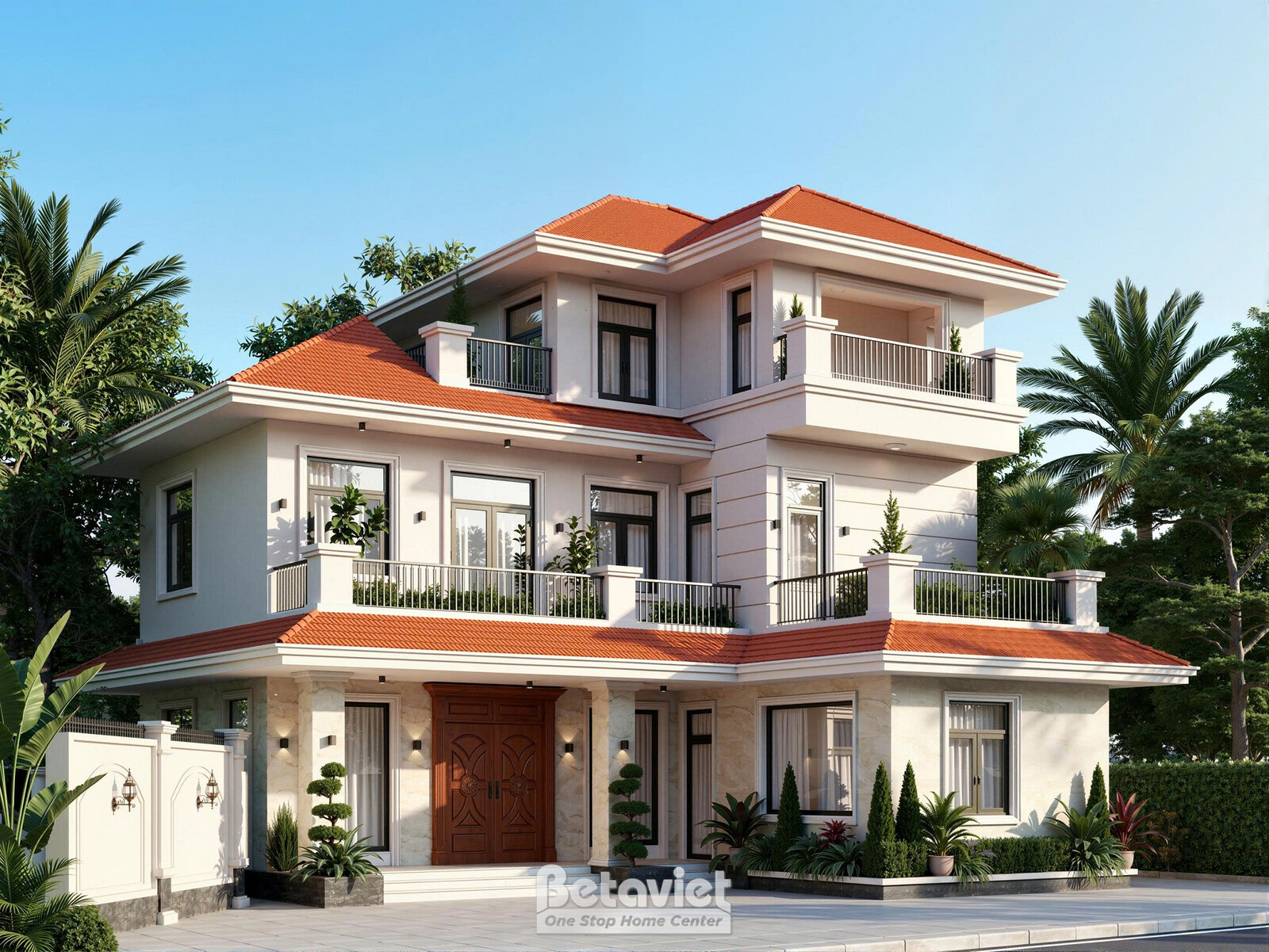 Biệt thự 3 tầng Tropical KT2600178 – phối cảnh mặt tiền