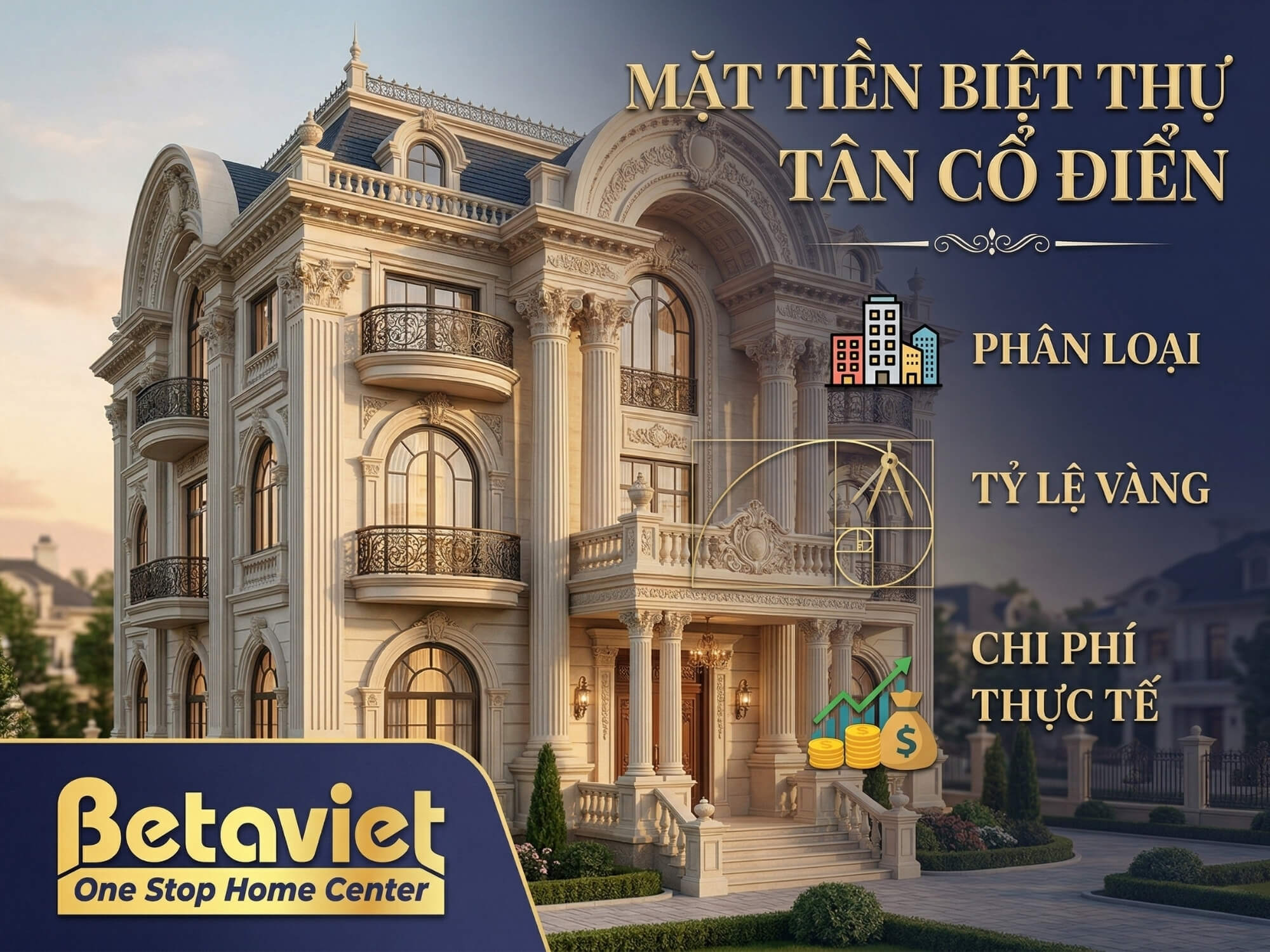 Mặt tiền biệt thự tân cổ điển: Phân loại, tỷ lệ vàng và chi phí thực tế 2026