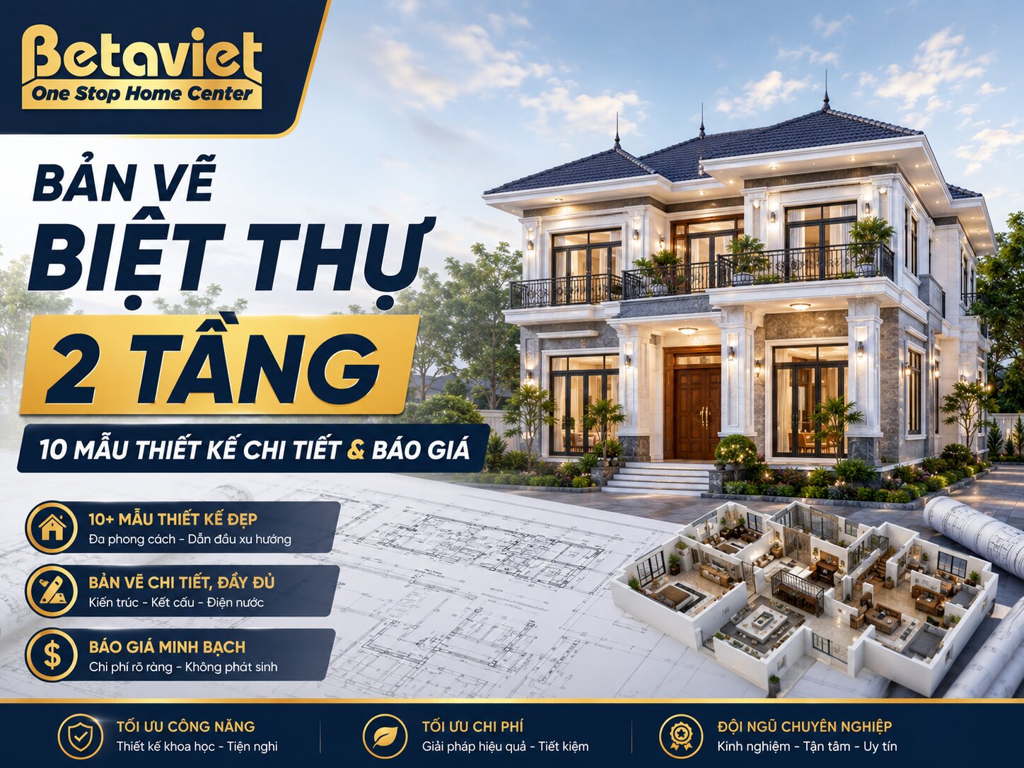 Bản Vẽ Biệt Thự 2 Tầng: 10 Mẫu Thiết Kế Chi Tiết & Báo Giá 2026