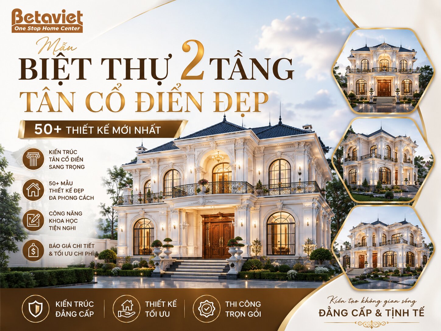 Mẫu Biệt Thự 2 Tầng Tân Cổ Điển Đẹp – 50+ Thiết Kế Mới Nhất 2026