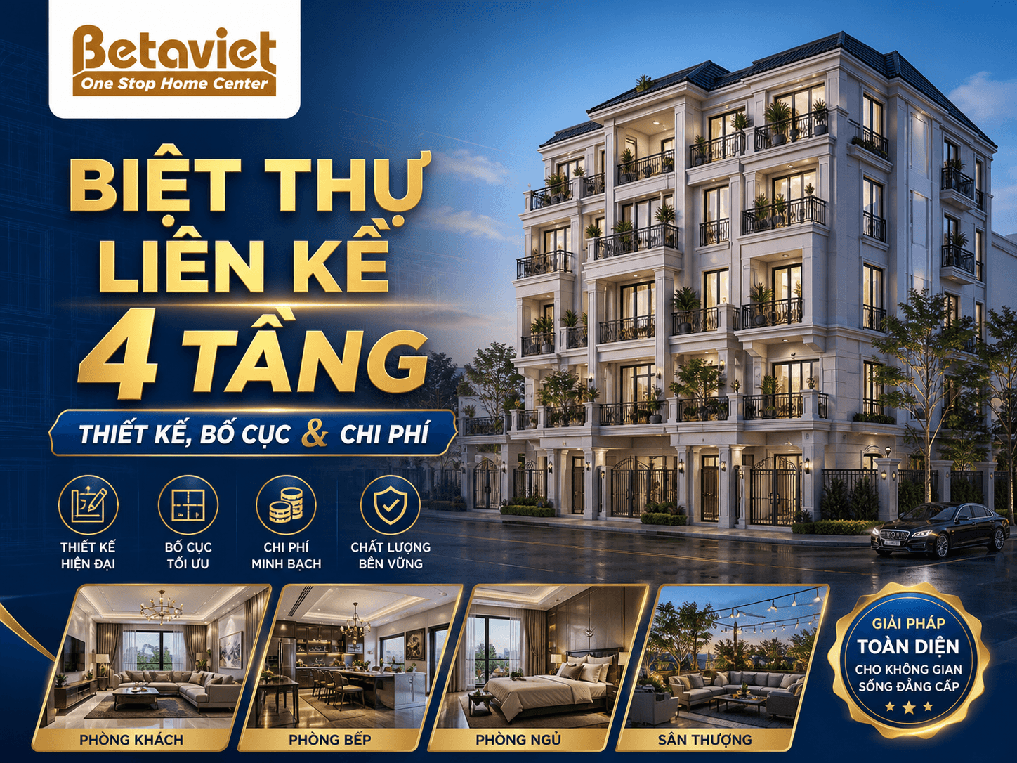Biệt Thự Liền Kề 4 Tầng: Thiết Kế, Bố Cục & Chi Phí 2026 | Betaviet