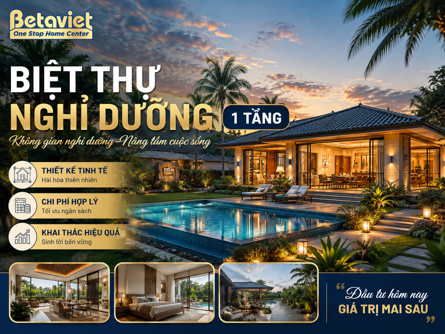 Biệt Thự Nghỉ Dưỡng 1 Tầng: Thiết Kế, Chi Phí & Cách Khai Thác Hiệu Quả 2026