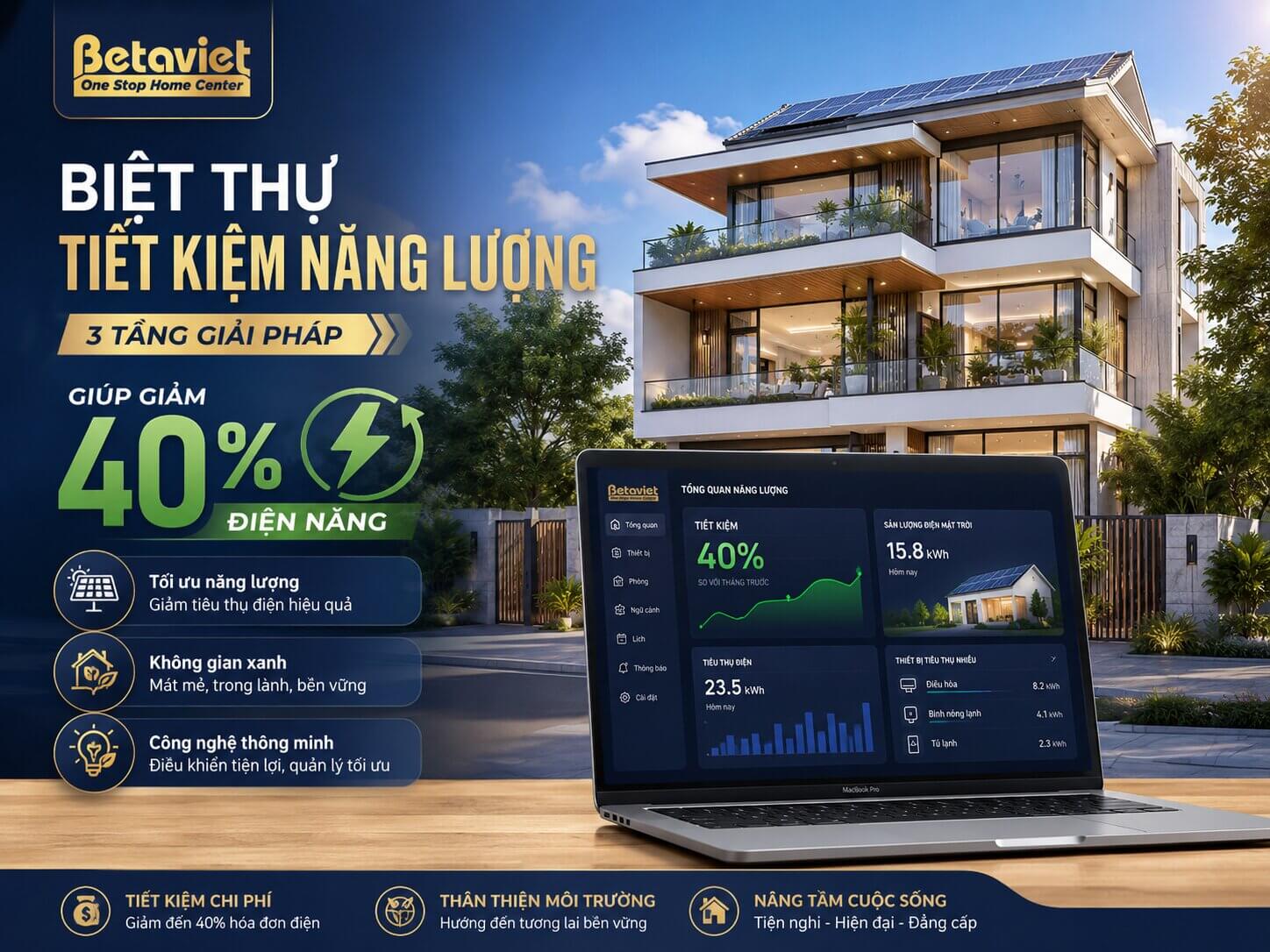 Biệt Thự Tiết Kiệm Năng Lượng: 3 Tầng Giải Pháp Giúp Giảm 40% Điện