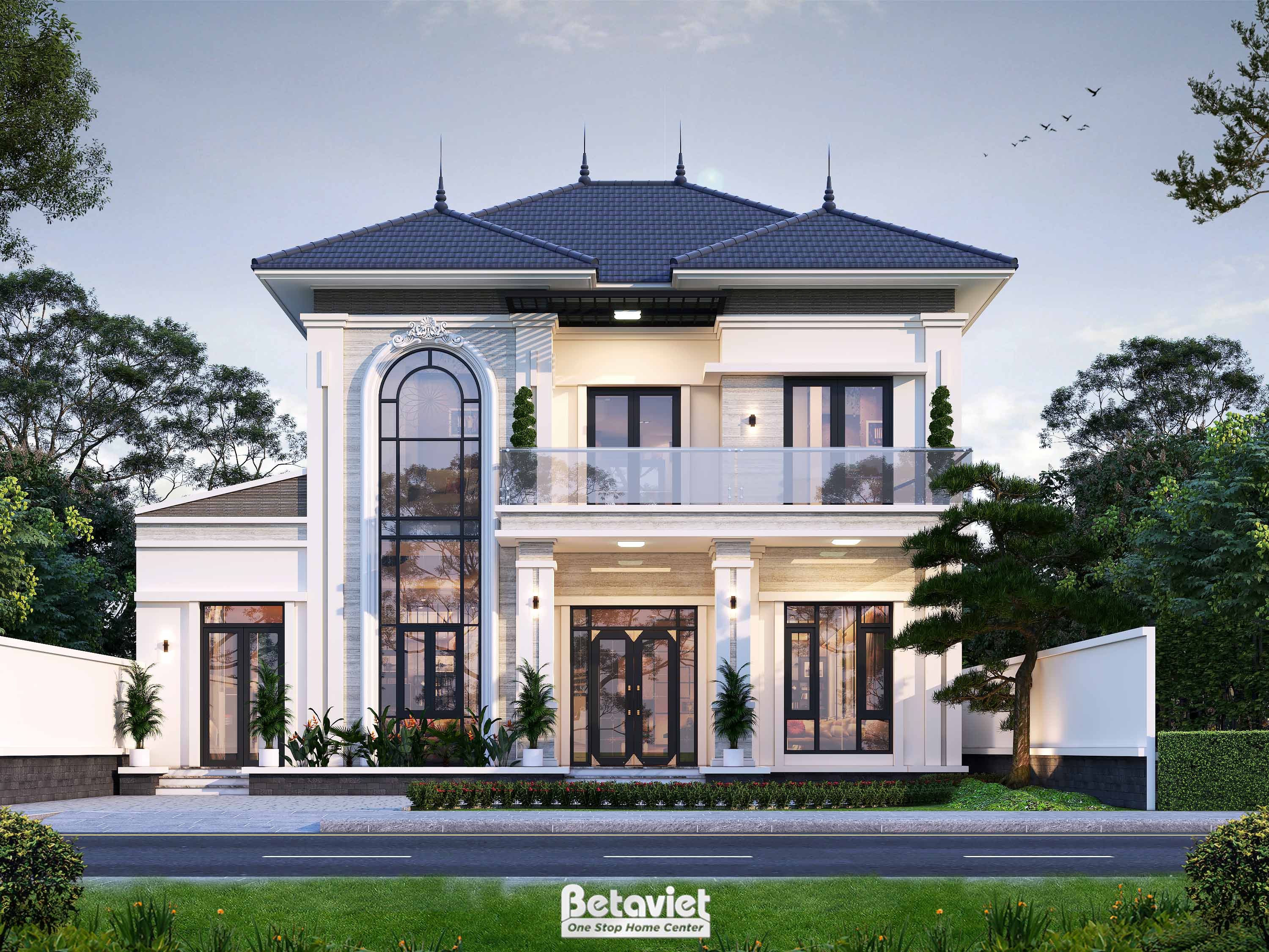Thiết kế biệt thự 2 tầng phong cách hiện đại tại Thái Nguyên KT2009708
